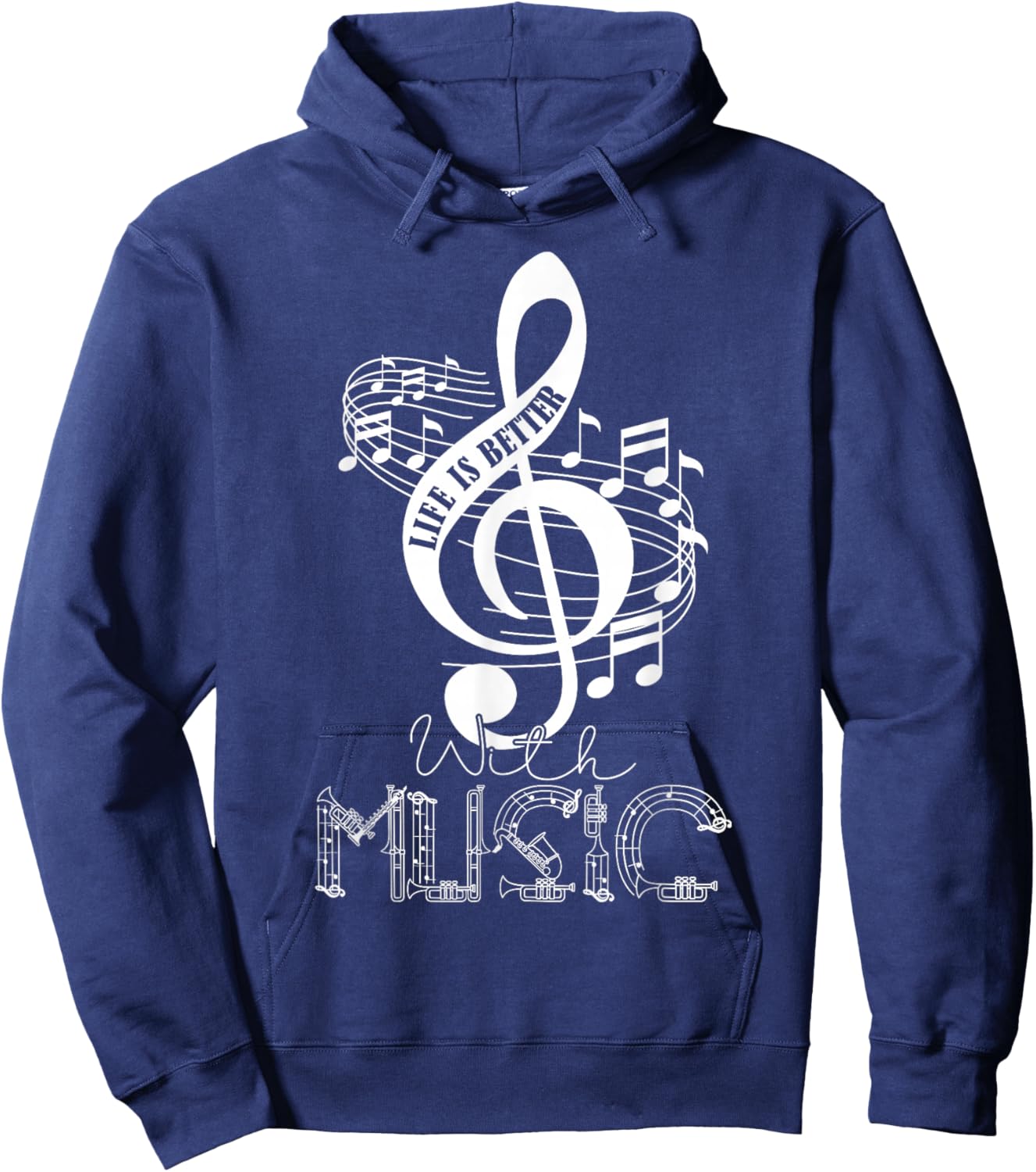 Life Is Better With Music Notes Musical Sheet Musician Music Hoodie - Hoodie | Navy