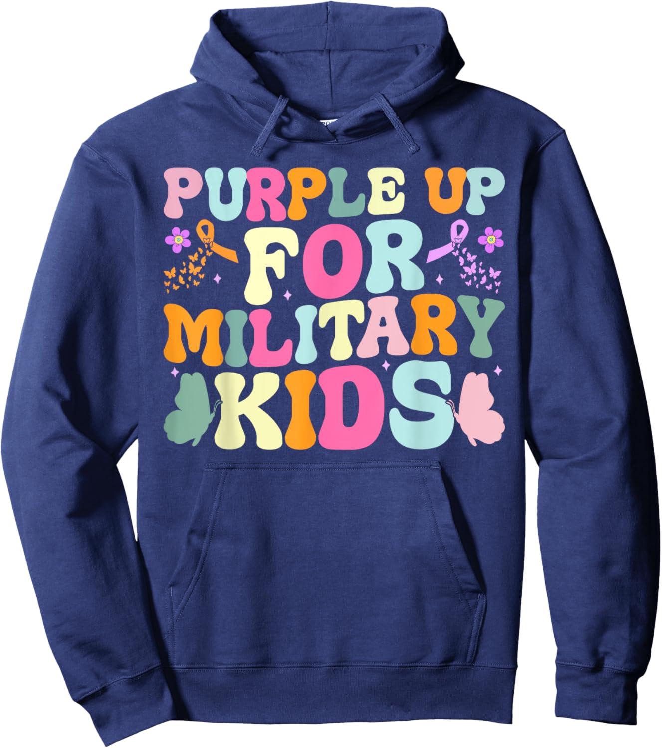 Groovy Military Child Month Purple Up For Military Kids Hoodie - Hoodie | Navy