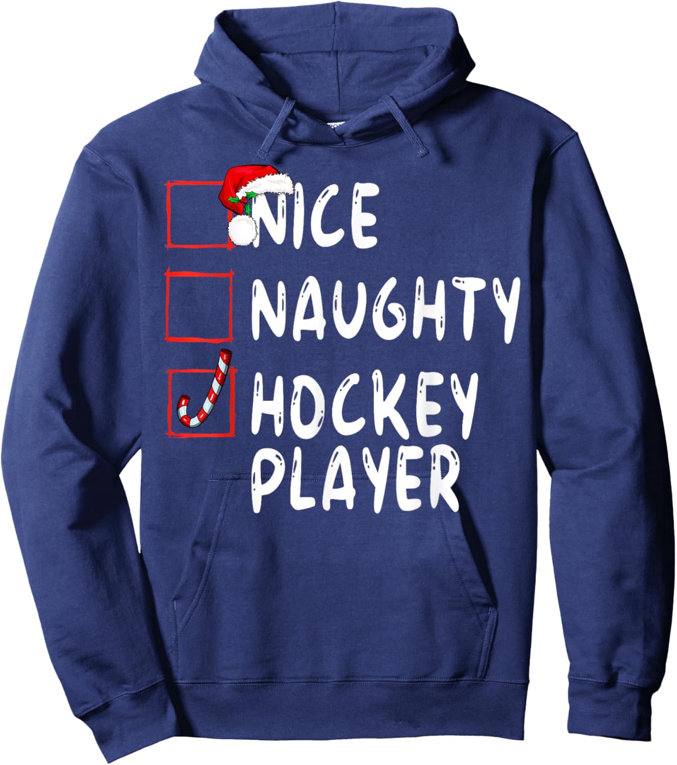 Nice Naughty Hockey Player Christmas Santa Claus Hoodie - Hoodie | Navy