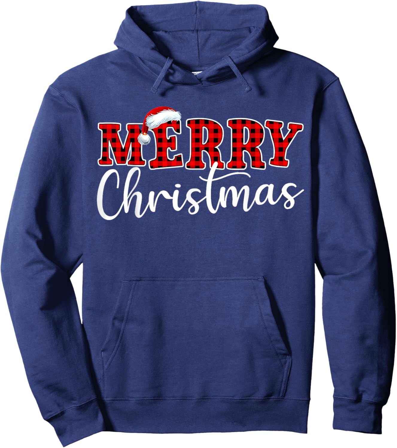 Merry Christmas Buffalo Plaid Red Santa Hat Xmas Pajamas Hoodie - Hoodie | Navy