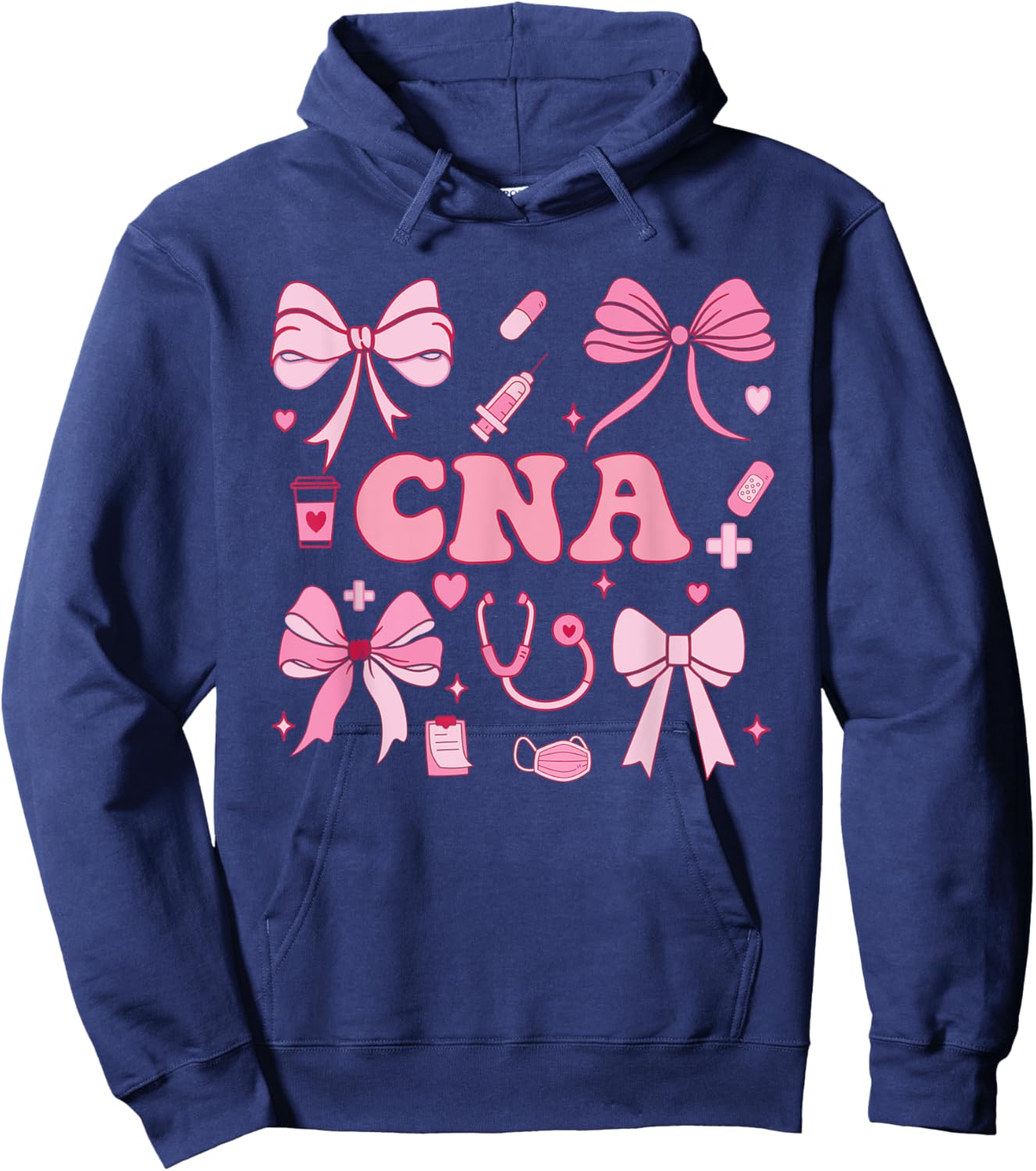 CNA Certified Nurse Assistant Coquette Bow Hoodie - Hoodie | Navy
