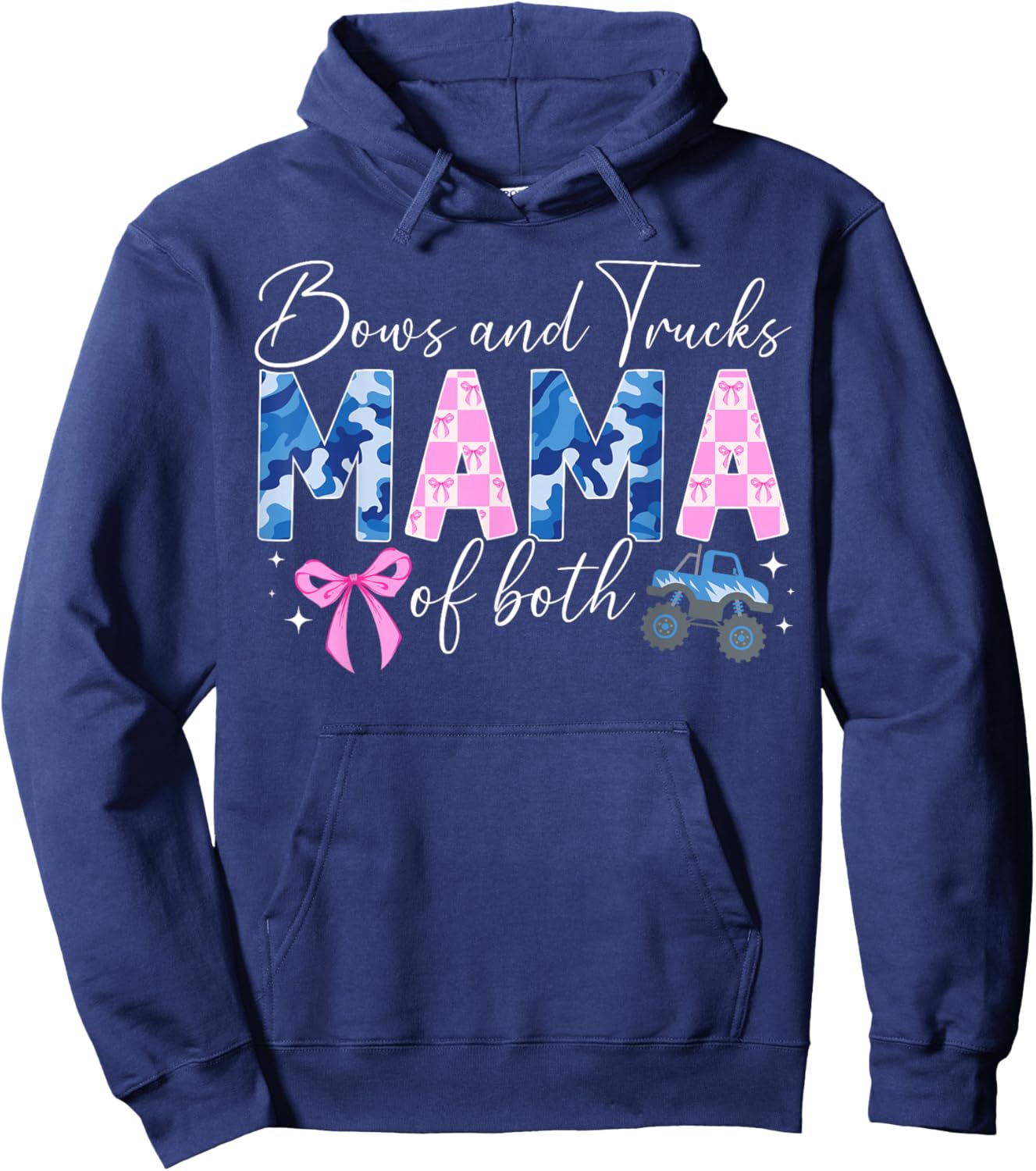 Bows and Trucks Mama of Both Mother of Boys and Girls Hoodie - Hoodie | Navy