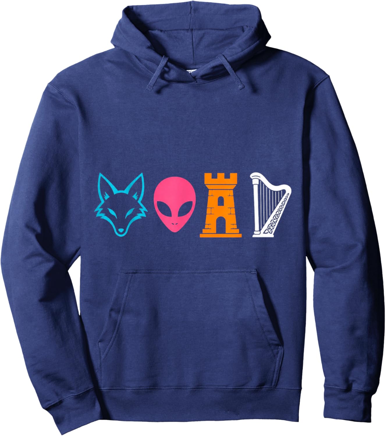 Funny Irish Alien Fox Celtic Harp Tower Mythology Graphic De Hoodie - Hoodie | Navy
