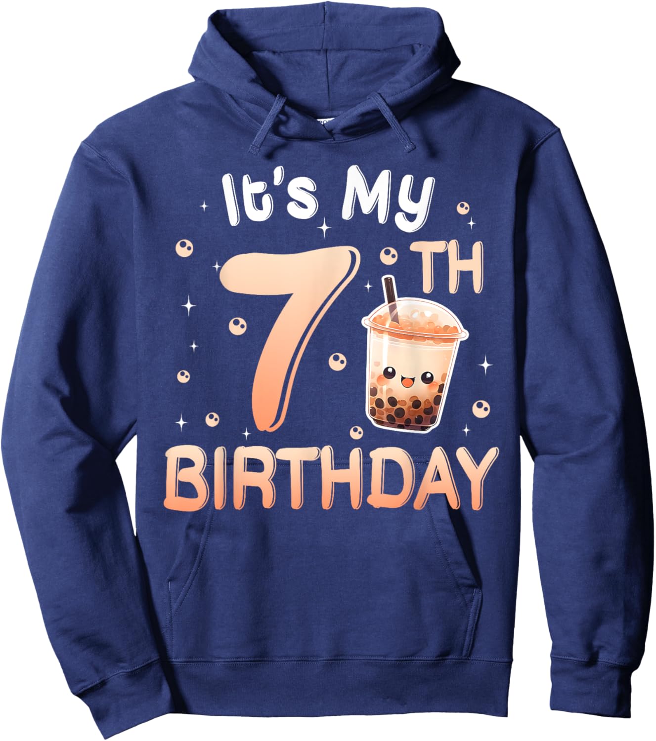 It's My 7th Birthday Bubble Boba Tea Party 7 Year Old Girl Hoodie - Hoodie | Navy