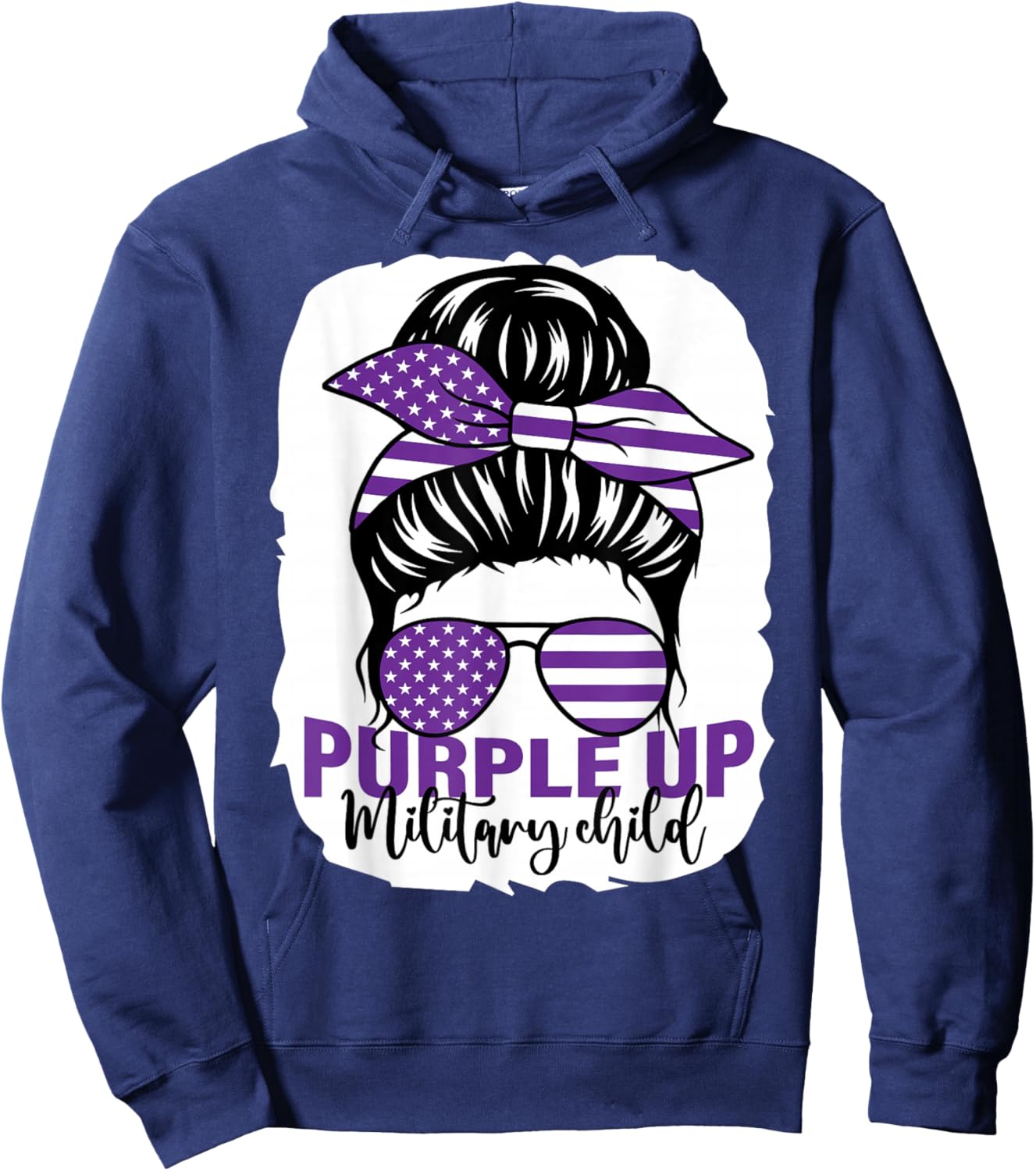 Purple Up For Military Kids Messy Bun Military Child Hoodie - Hoodie | Navy