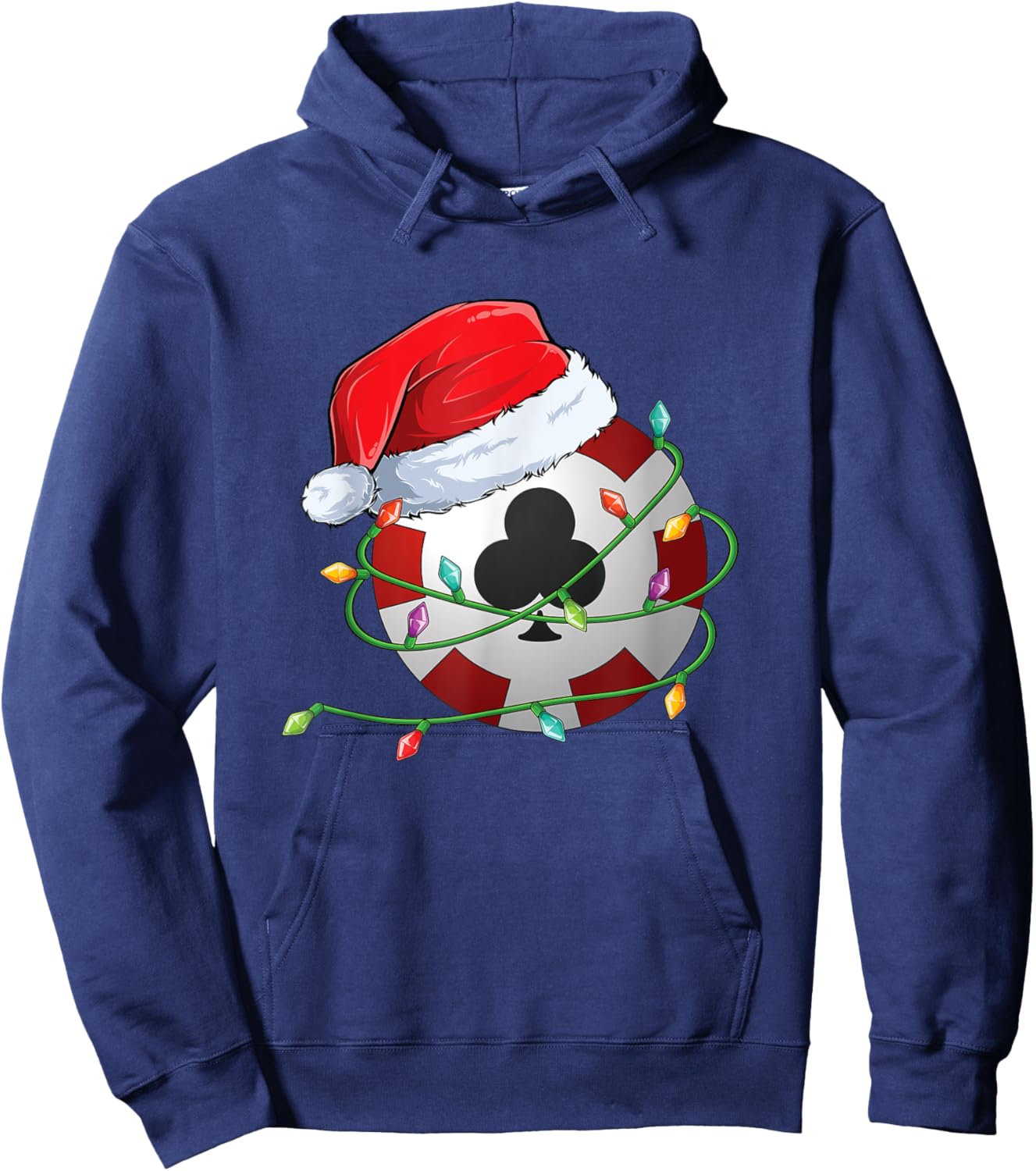 Christmas Poker Chip in Santa Hat wrapped in Holiday Lights Hoodie - Hoodie | Navy