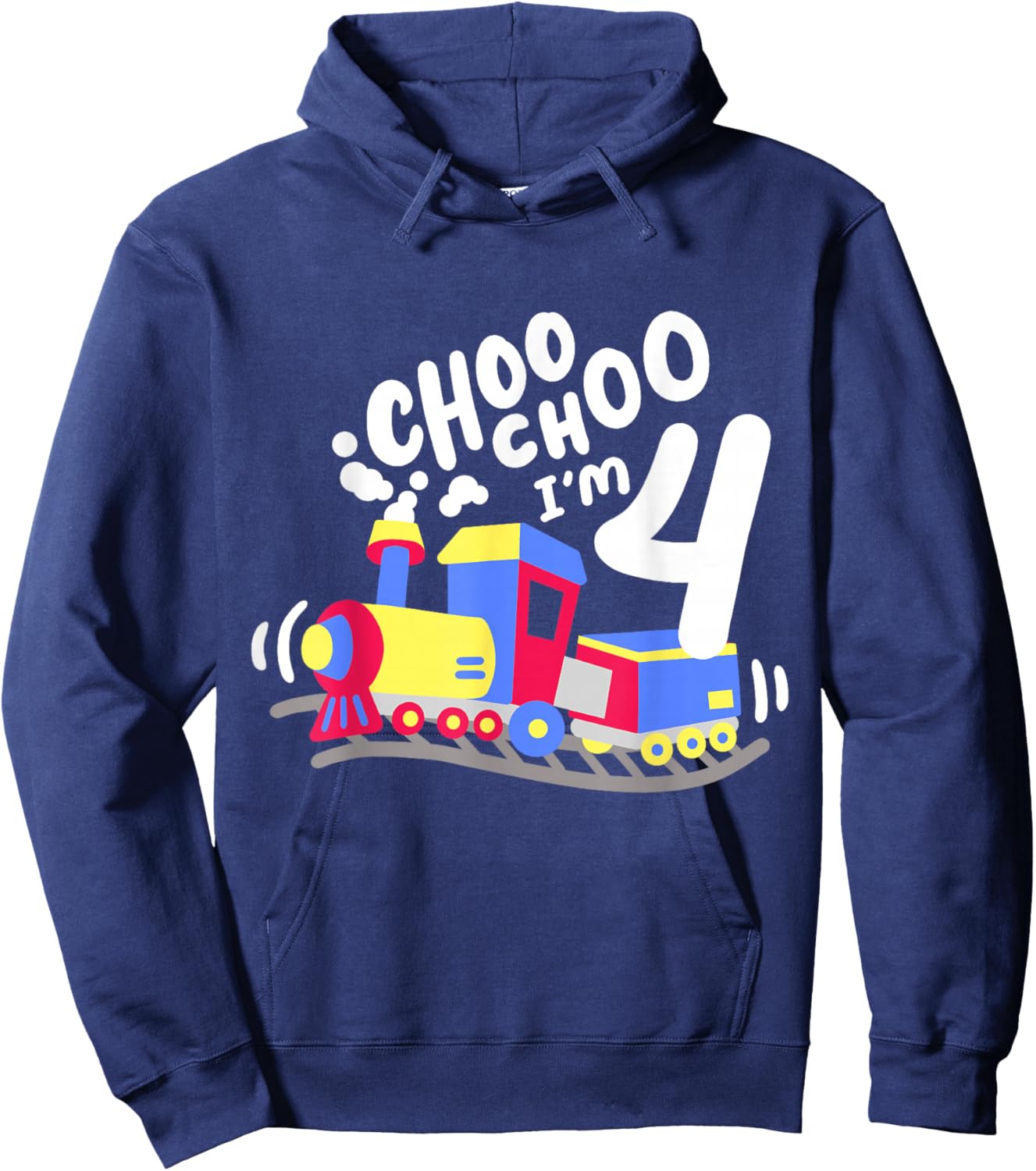 4th Train Birthday Party Choo Choo I'm 4 Four Years Old Boys Hoodie - Hoodie | Navy