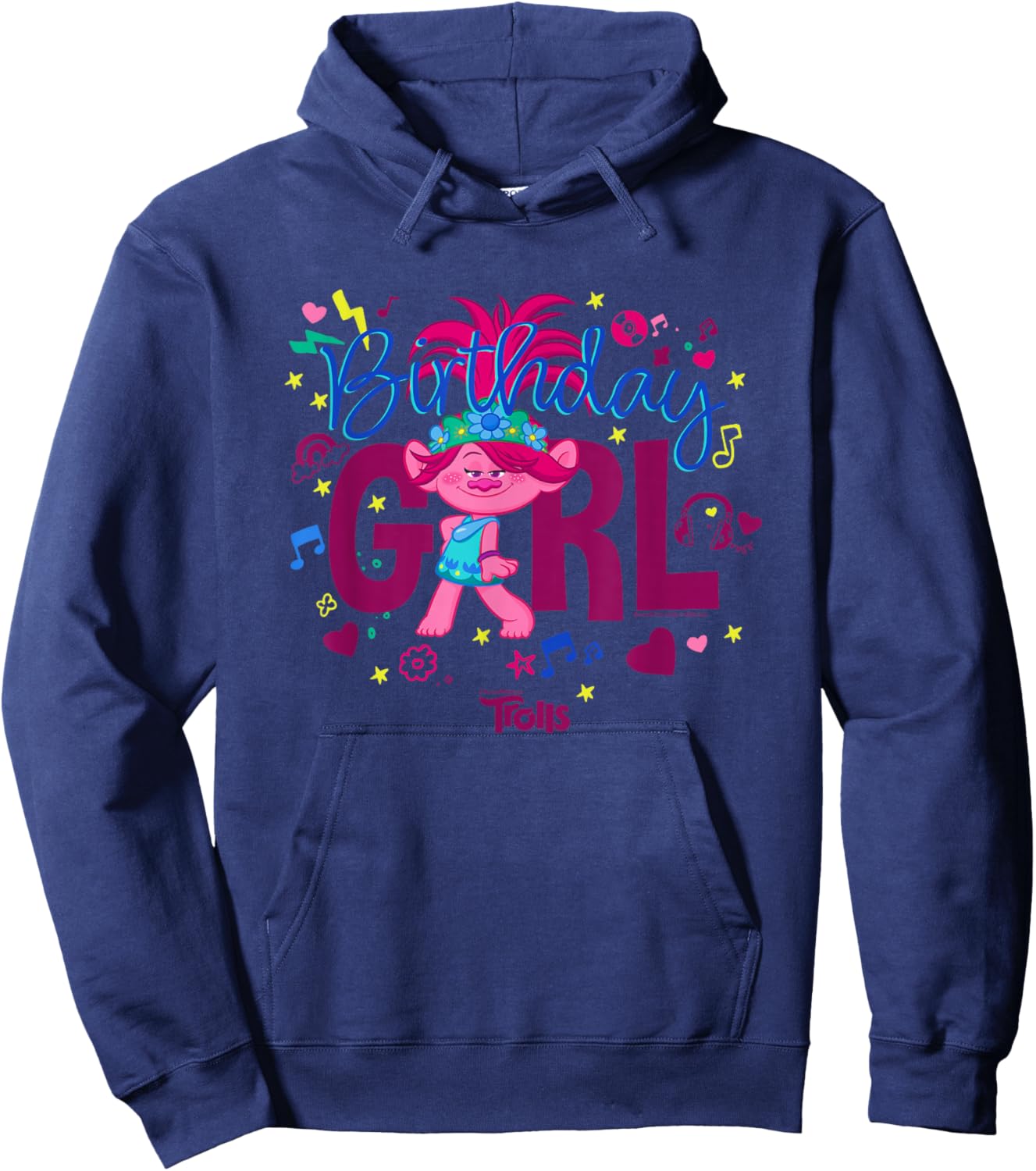 Trolls Cute Sassy Poppy Birthday Girl Big Chest Logo Hoodie - Hoodie | Navy