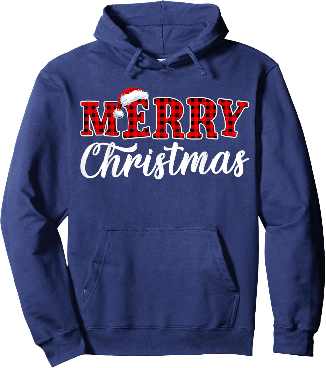 Merry Christmas Buffalo Plaid Red Santa Family Matching Xmas Hoodie - Hoodie | Navy