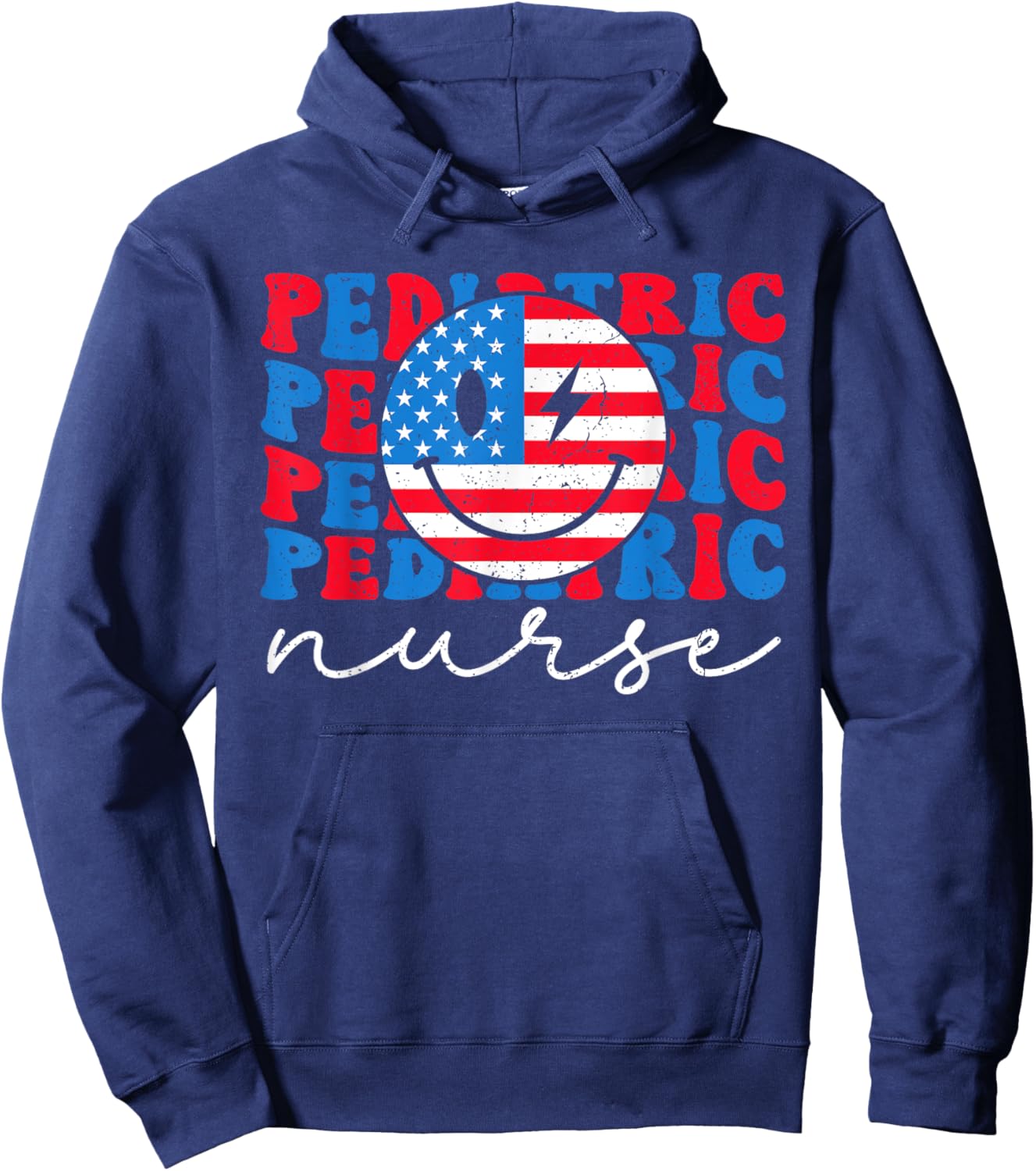 Pediatric Nurse 4th of July 2024 American Flag Peds Nurse Hoodie - Hoodie | Navy