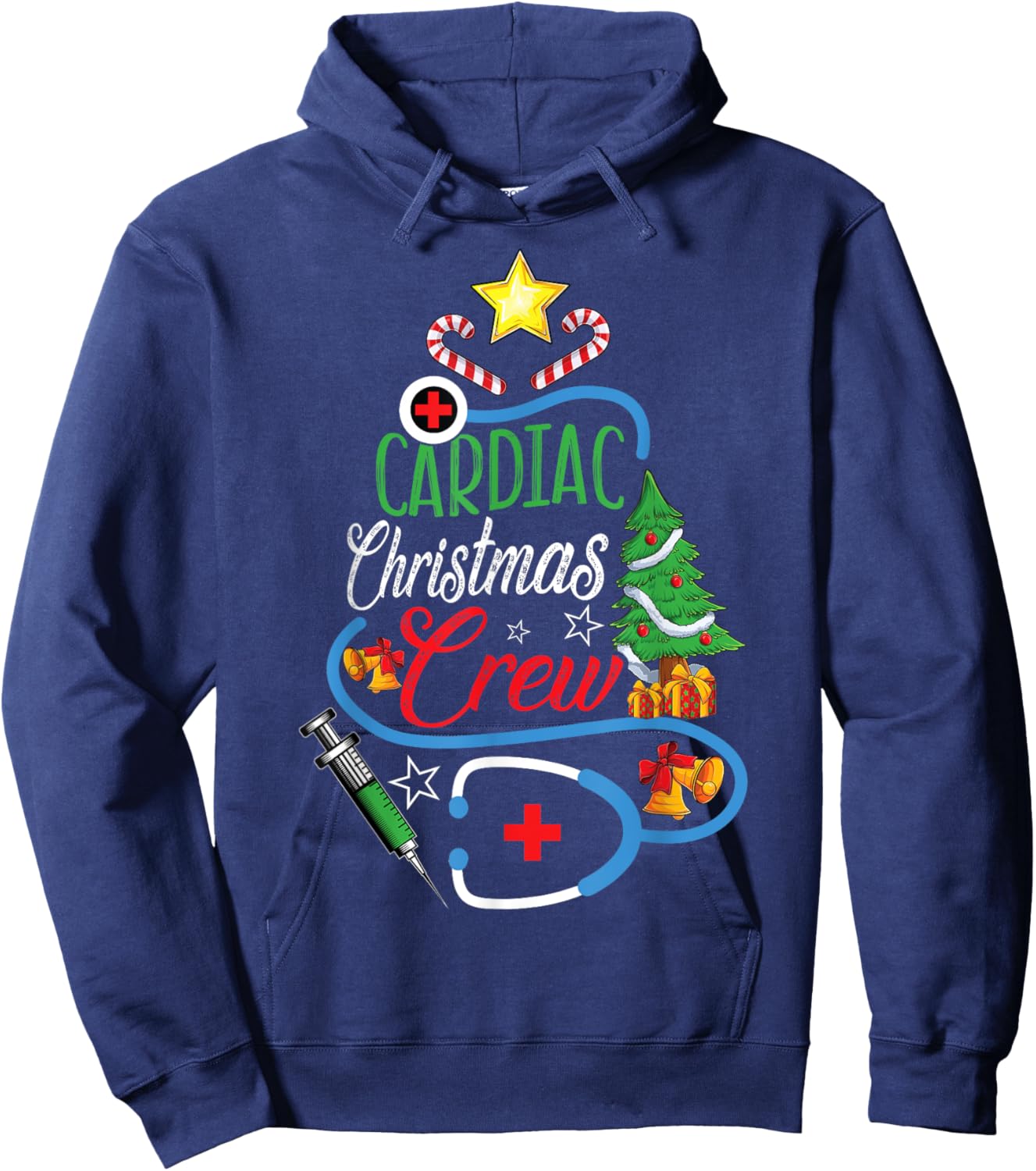 Cardiac Christmas Crew CVICU Cardiology Nurse Christmas Hoodie - Hoodie | Navy