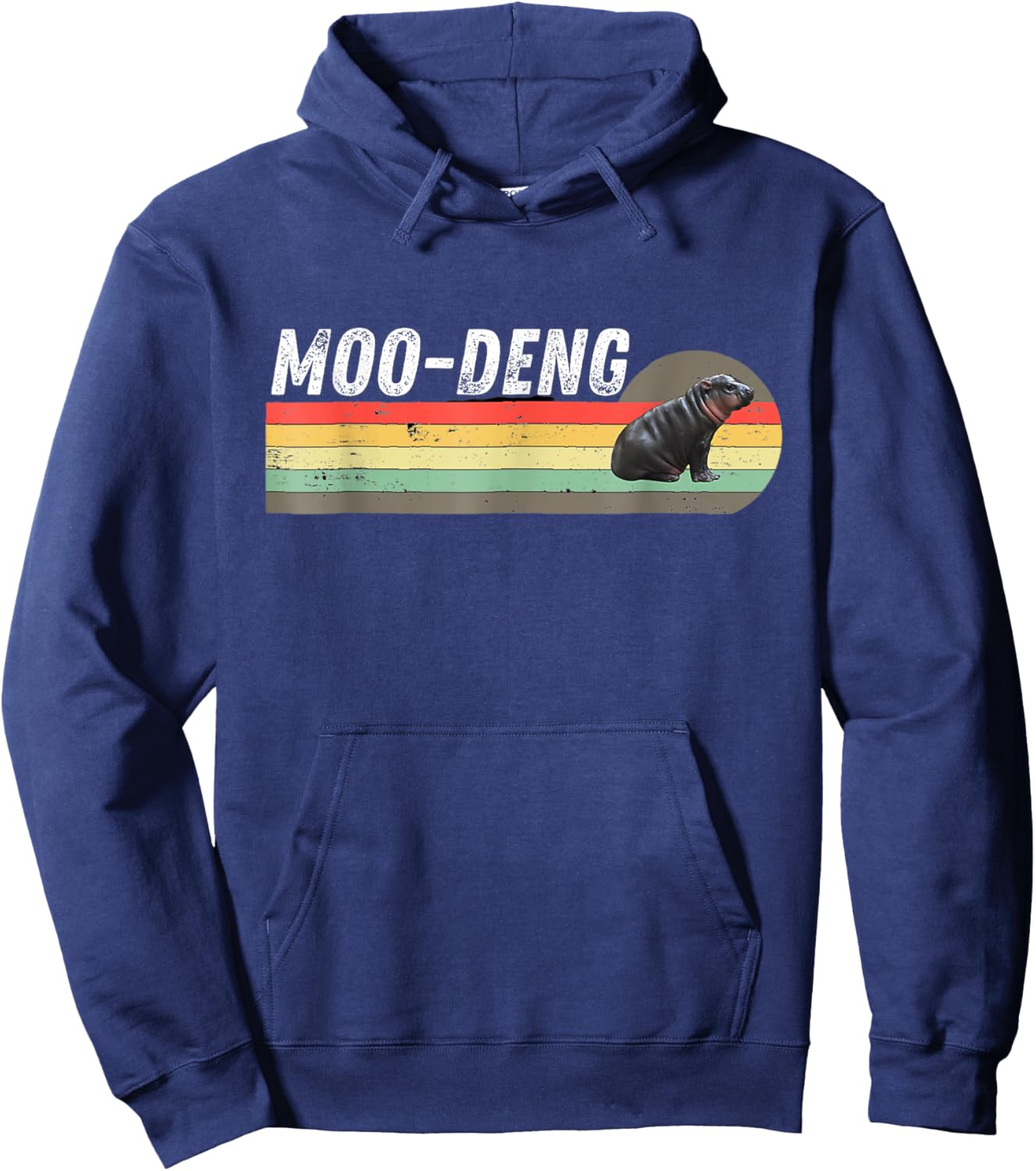 Moo-Deng Cute Baby Hippo Lovers Retro Design Funny Hoodie - Hoodie | Navy