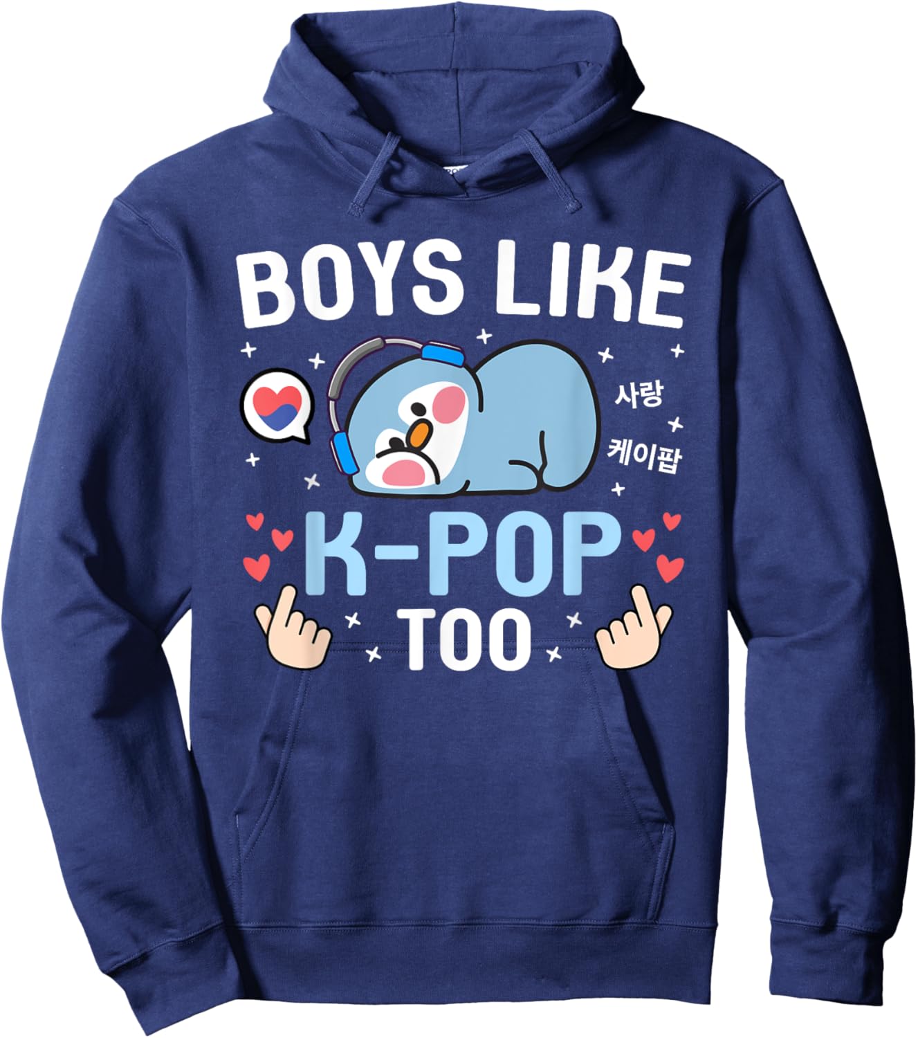 Boys Like K-Pop Too Cute Kawaii Penguin Korean Music K-Pop Hoodie - Hoodie | Navy