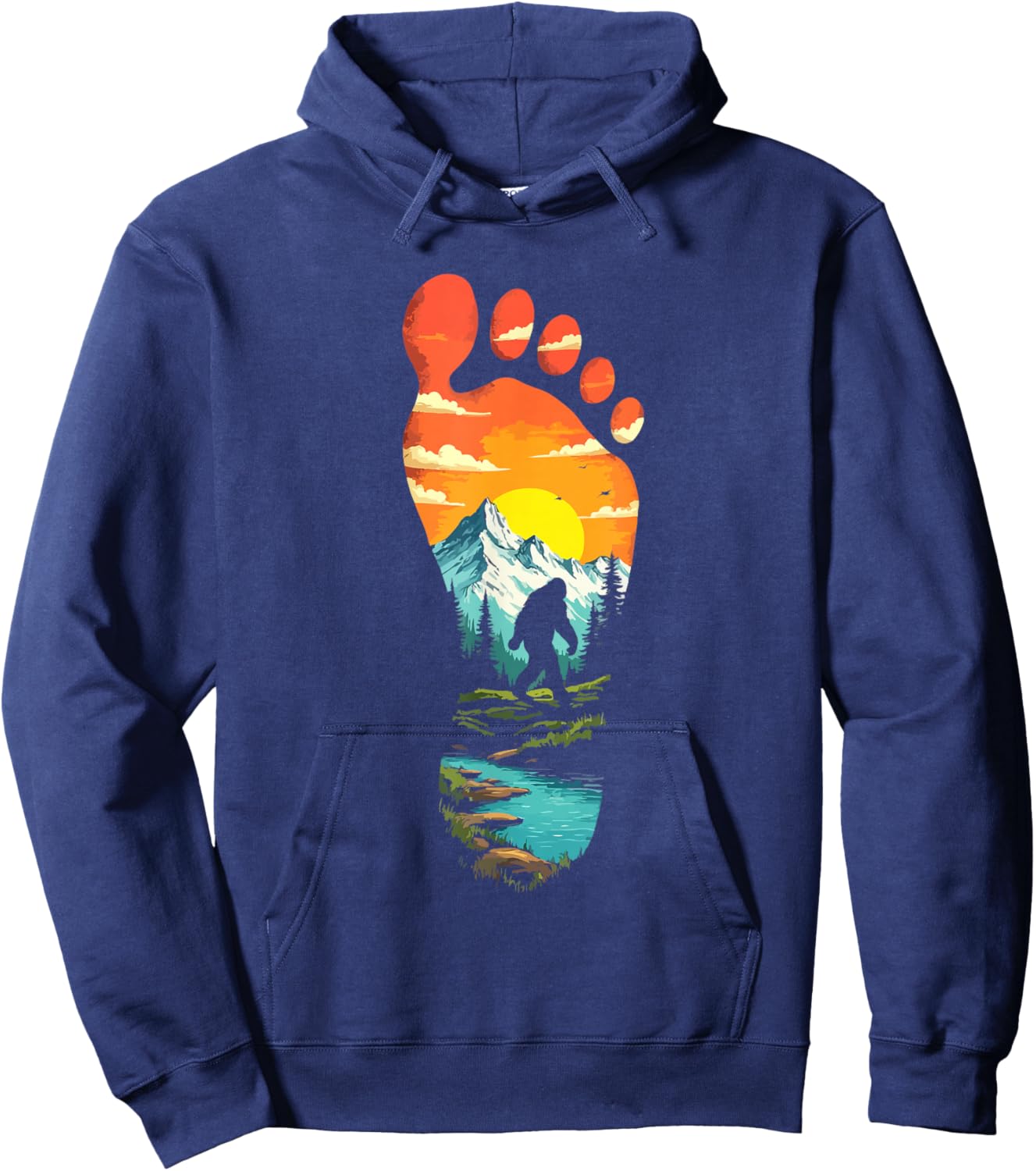 Bigfoot Footprint Mountains Cryptid & Landscape Sasquatch Hoodie - Hoodie | Navy