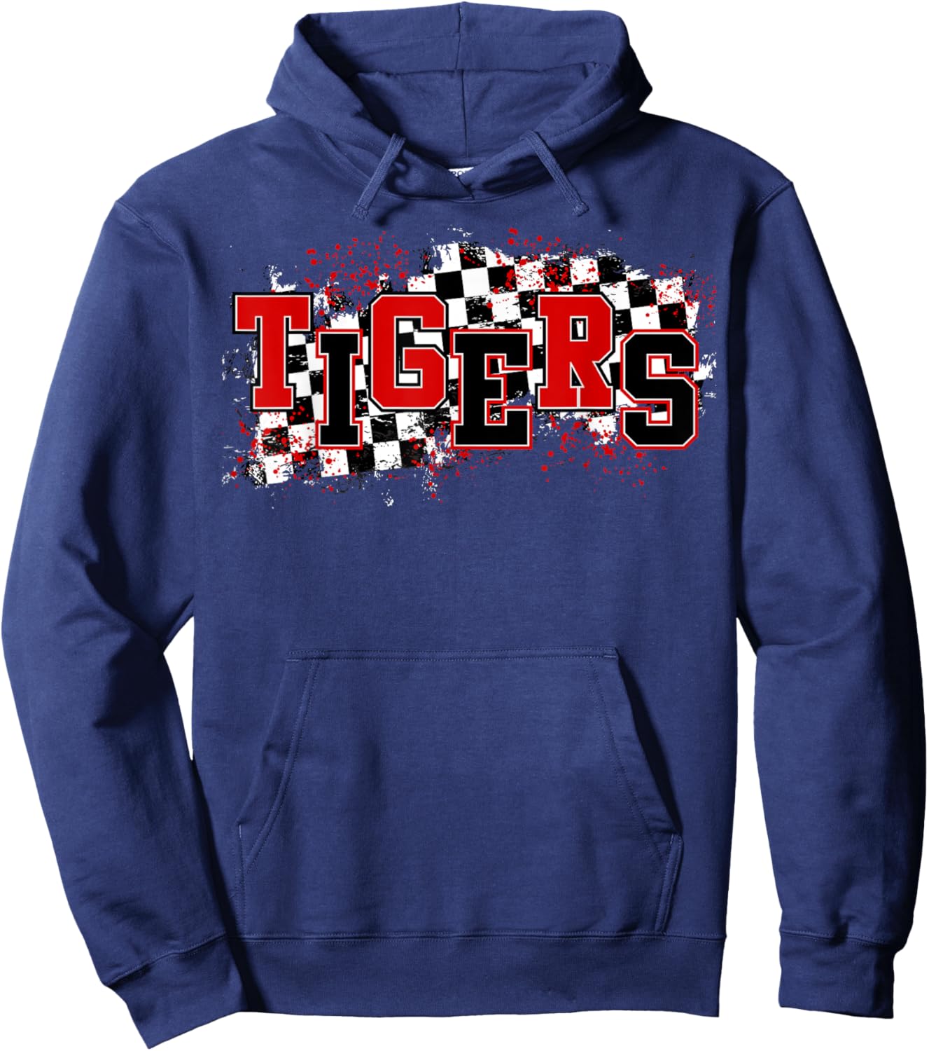 Tigers School Spirit Tiger Pride Red Black Tigers Checkered Hoodie - Hoodie | Navy