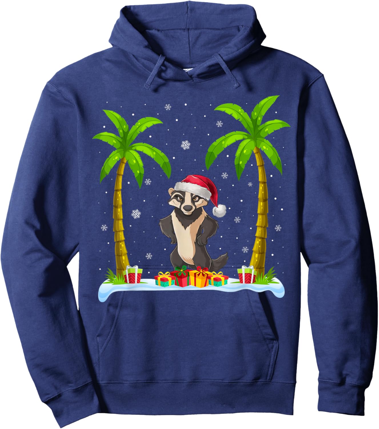 Honey Badger Santa Hat Palm Tree Beach Xmas Pajama Hoodie - Hoodie | Navy