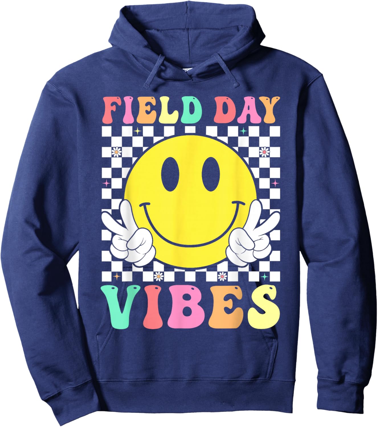 Field Day Vibes Retro Smile Face Teacher Kids Field Day 2026 Hoodie - Hoodie | Navy
