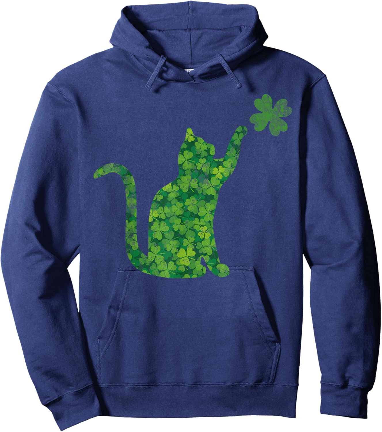 Lucky Cat Shamrock Clover St Patrick's Clover Luck Playful Men Women Kids Hoodie - Hoodie | Navy