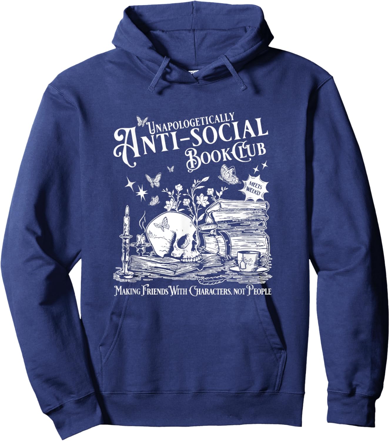 Unapologetically Antisocial Book Club Meets Weekly Retro Hoodie - Hoodie | Navy