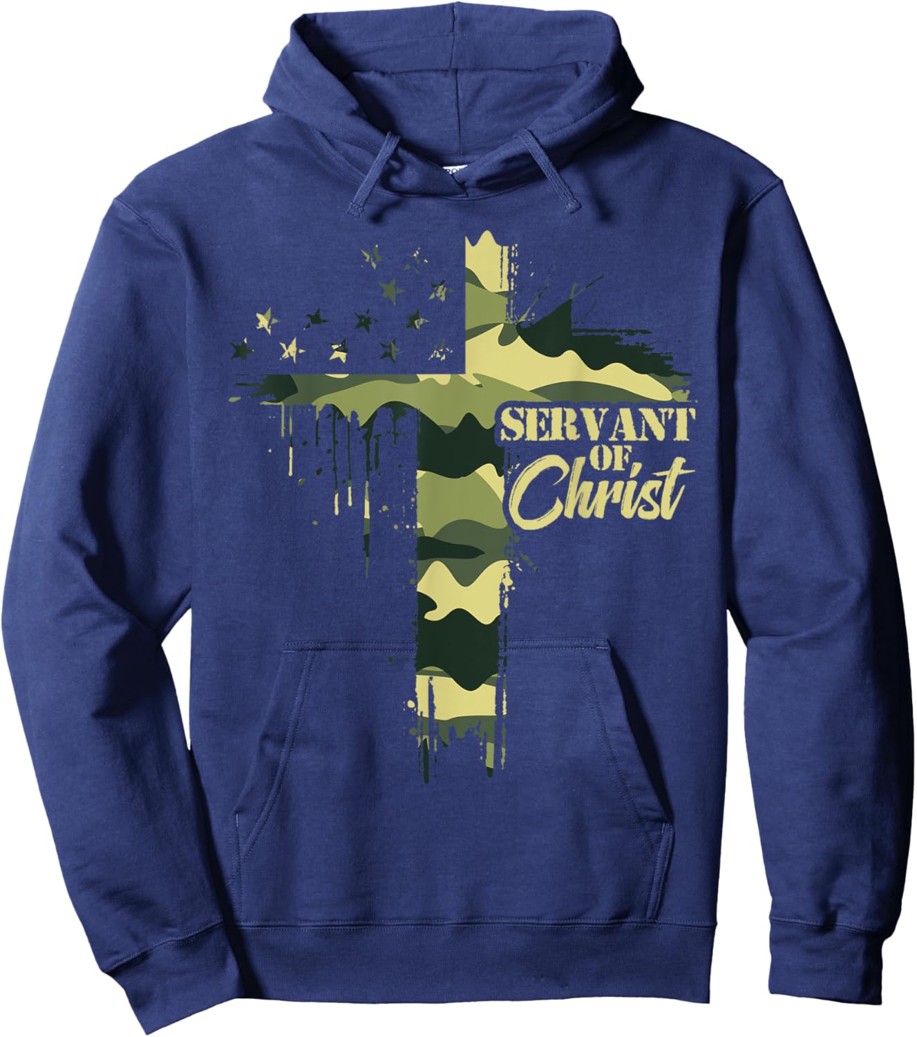 Camo Flag Camouflage Cross Christian Dad Servant of Christ Hoodie - Hoodie | Navy
