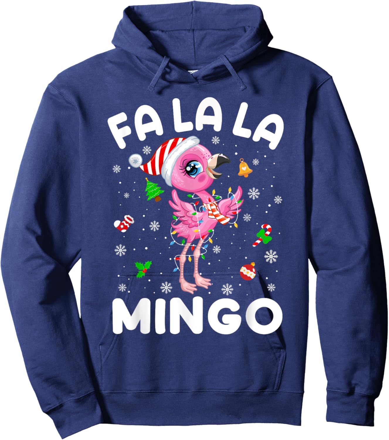 Fa La La Mingo Flamingo Christmas Santa Hat Xmas Pajamas Hoodie - Hoodie | Navy