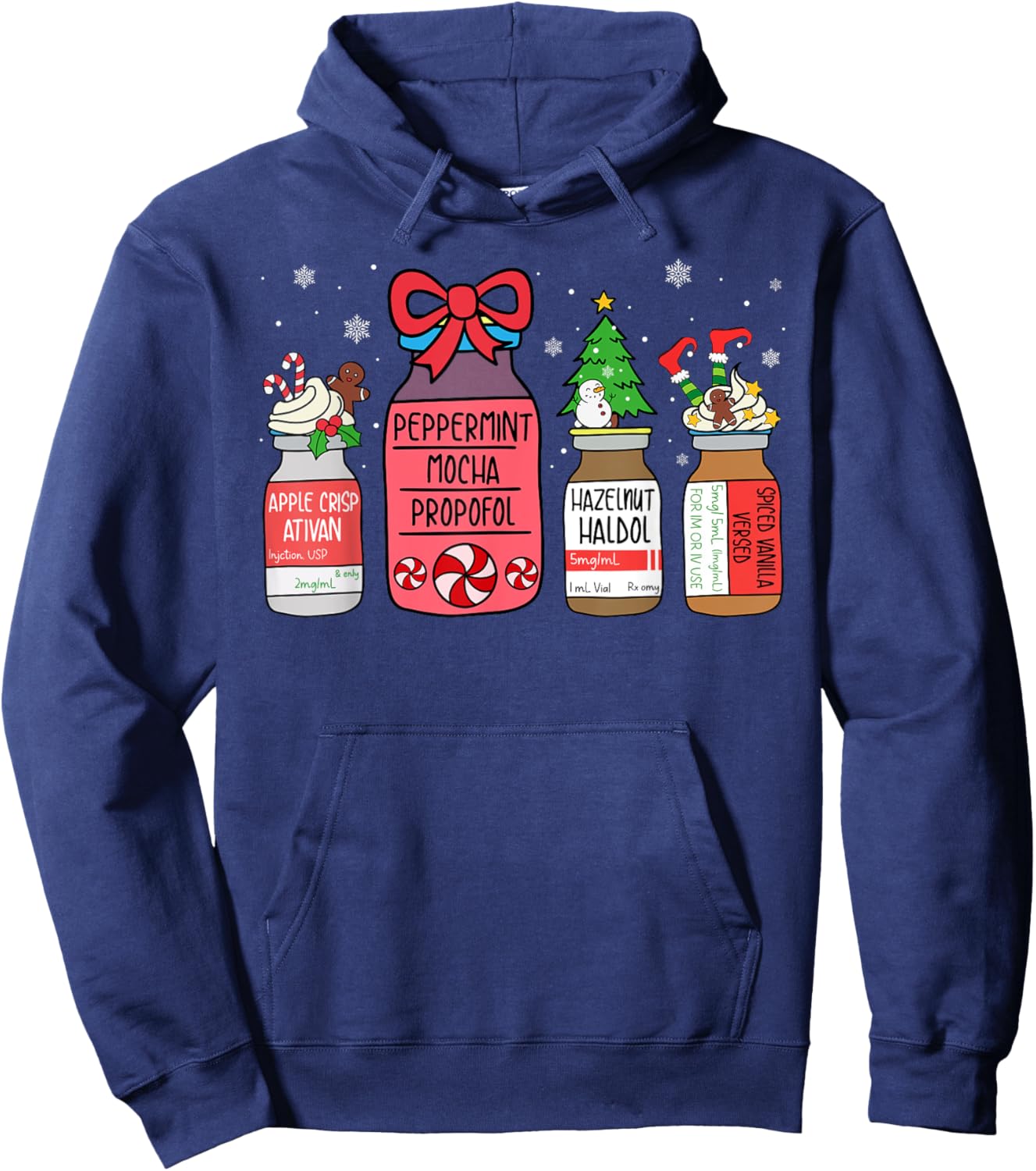 Peppermint Mocha Propofol Christmas Nurse ER ED ICU RN Scrub Hoodie - Hoodie | Navy