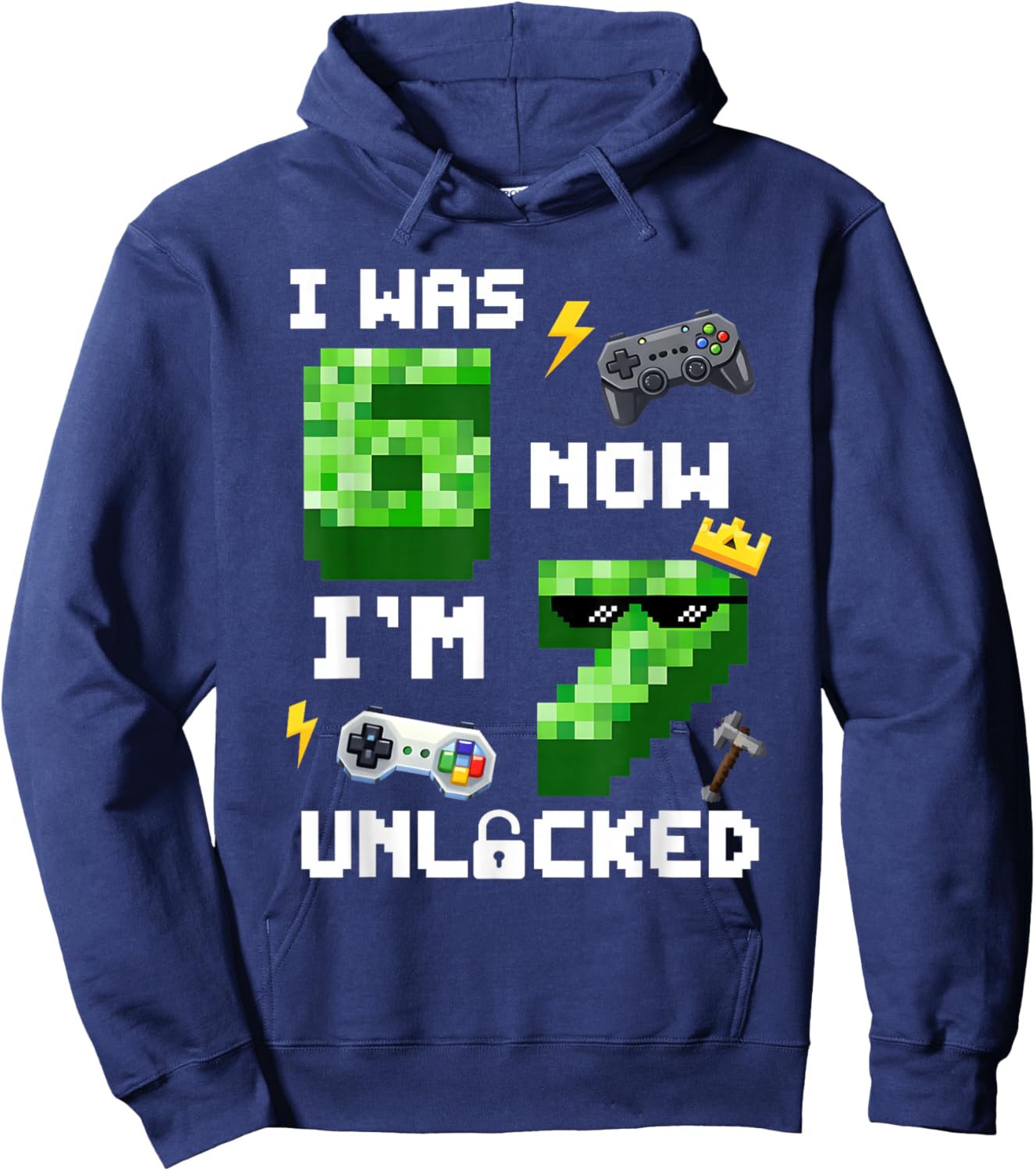 7th Birthday I was 6 Now Im 7 Unlocked 67 Boys Kids Youth Hoodie - Hoodie | Navy