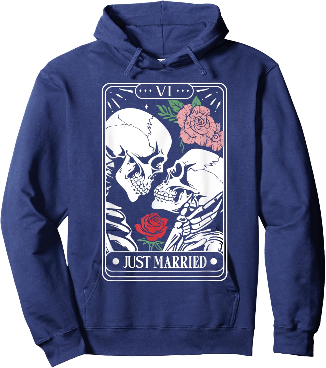 Just Married Tarot Card Halloween Skeleton Couple Matching Hoodie - Hoodie | Navy