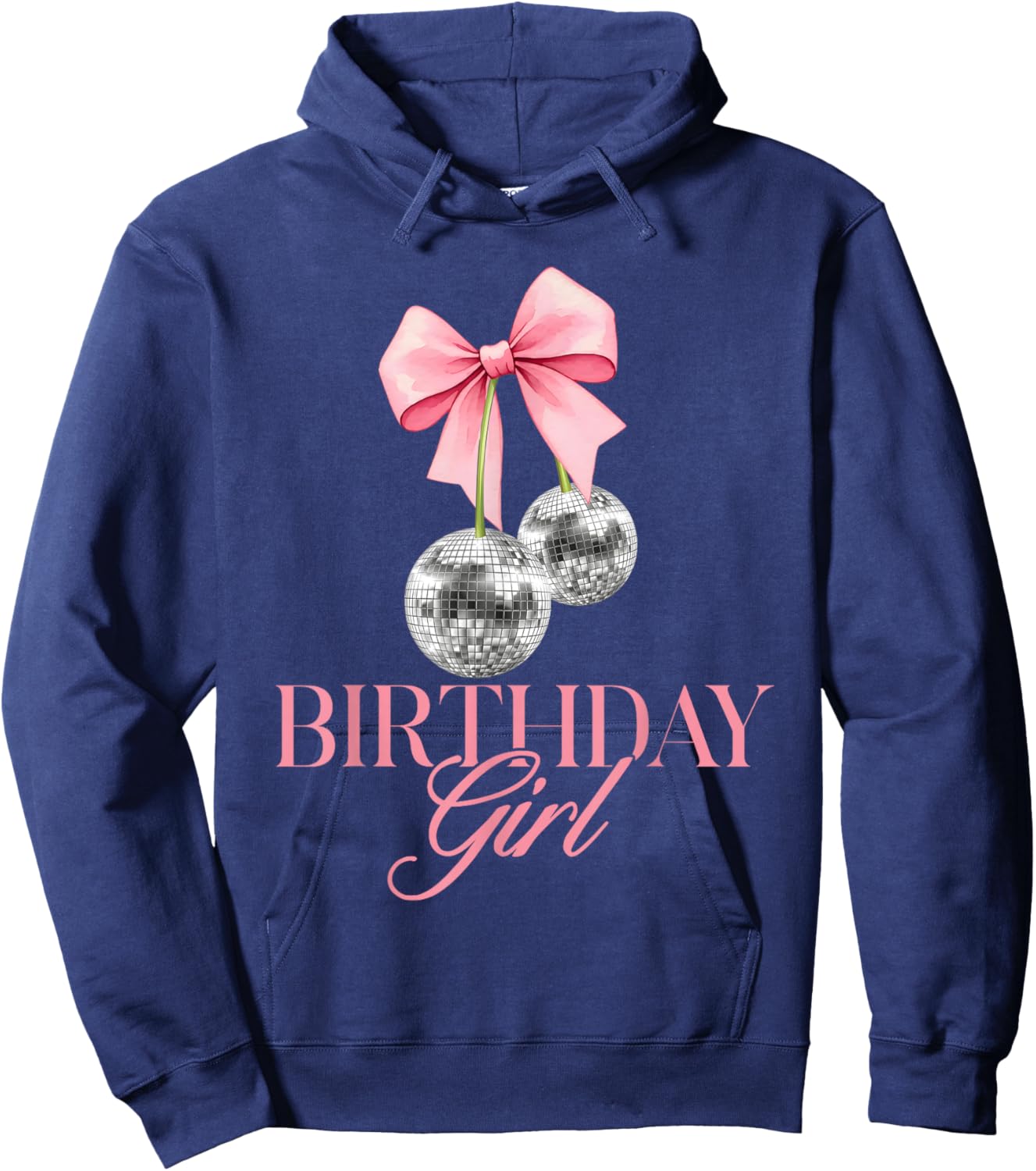 Birthday Girl Cherry Disco Ball Coquette Bow Cute Bday Women Hoodie - Hoodie | Navy