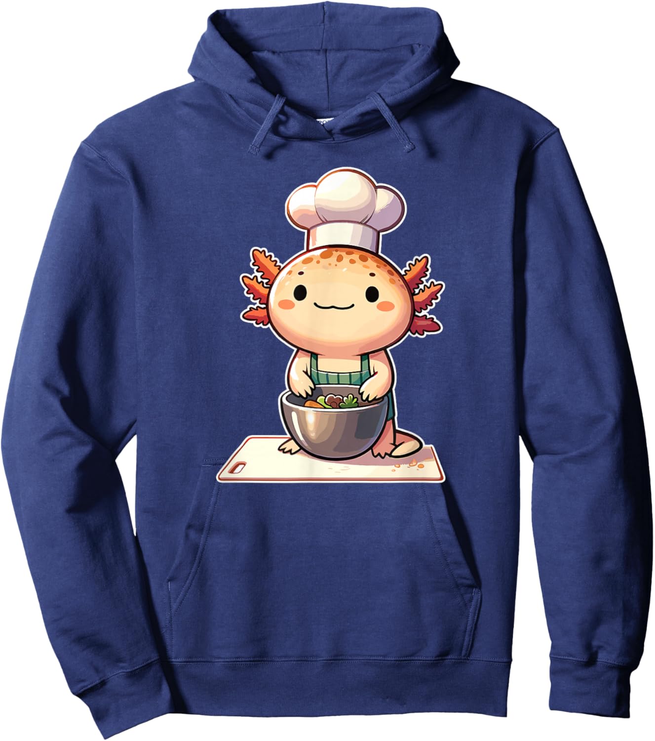 Cute Kawaii Axolotl Chef - -Adults and Kids - Black - Small - Short Sleeve Hoodie - Hoodie | Navy