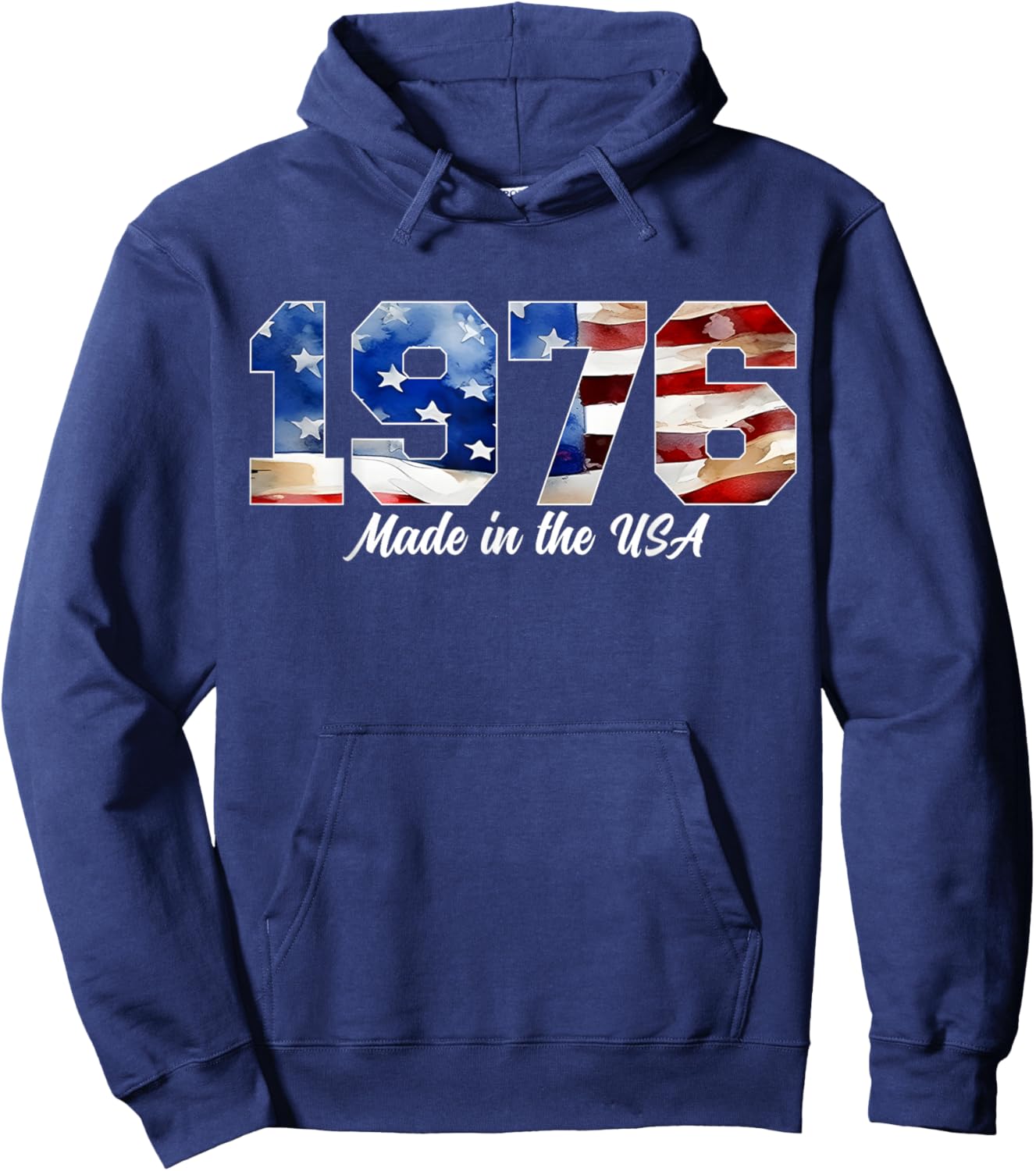50th Birthday 1976 American Flag Born in 1976 USA Pride Hoodie - Hoodie | Navy
