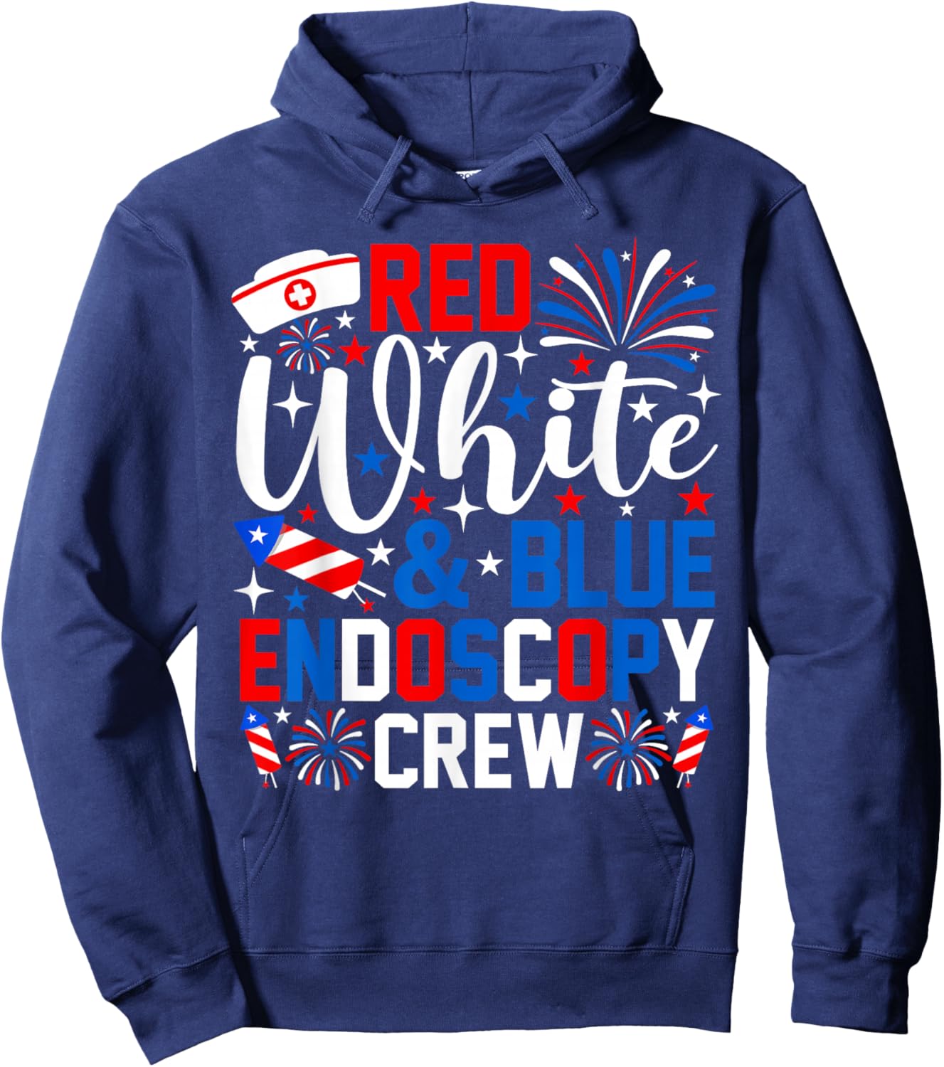 Red White and Blue Endoscopy Crew 4th of July Nurse Hoodie - Hoodie | Navy