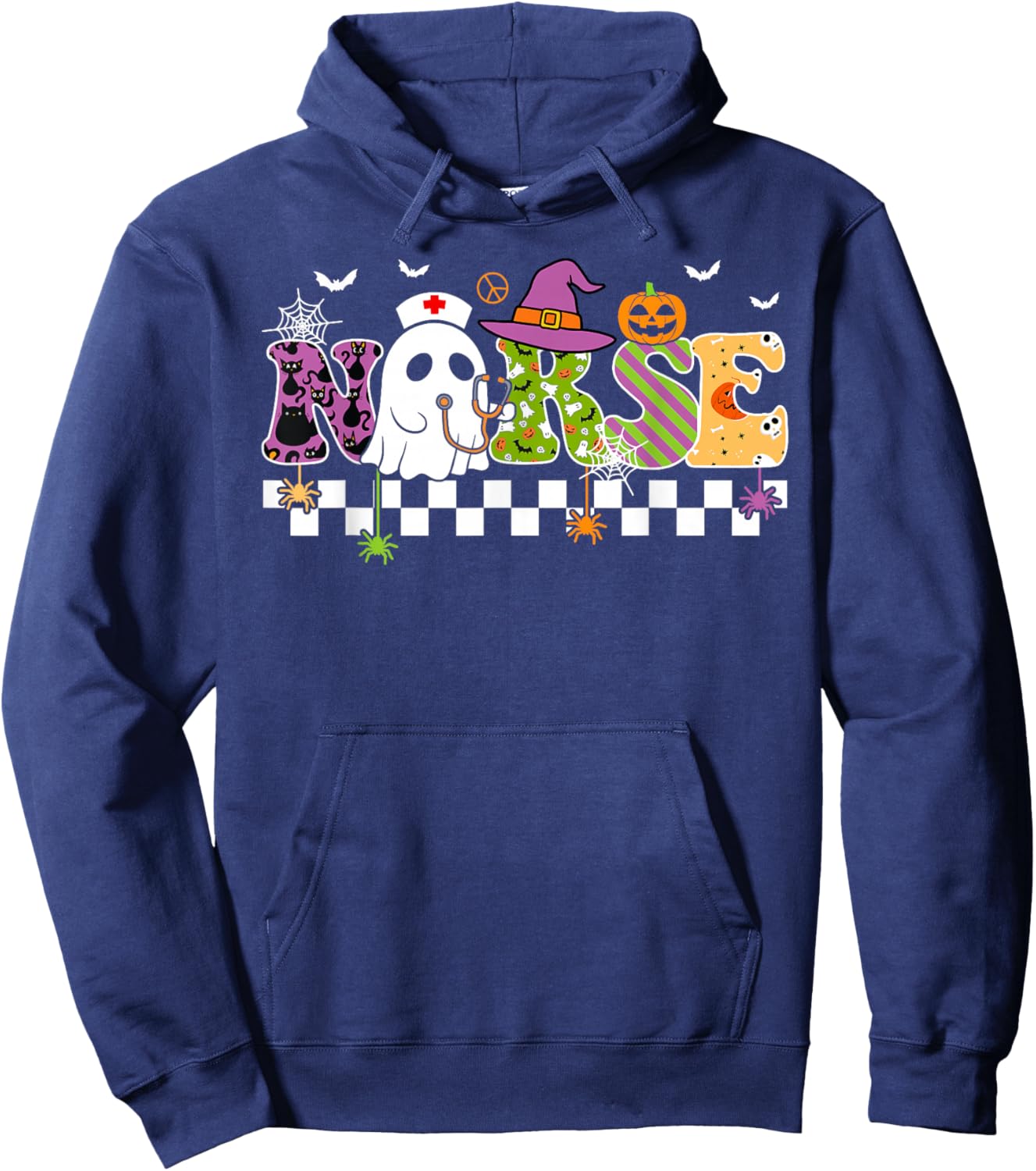Groovy Nurse Halloween Costume Nursing Costume Scrub Top Hoodie - Hoodie | Navy