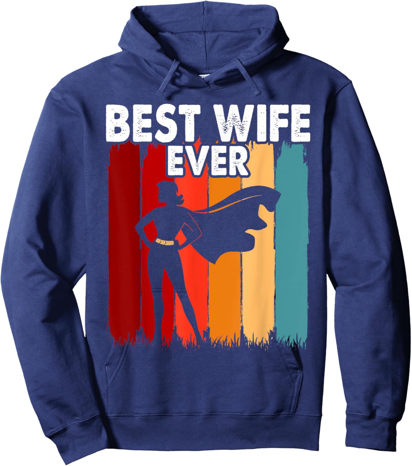 Vintage Best Wife Ever Holiday Superhero Fun Graphic Hoodie - Hoodie | Navy