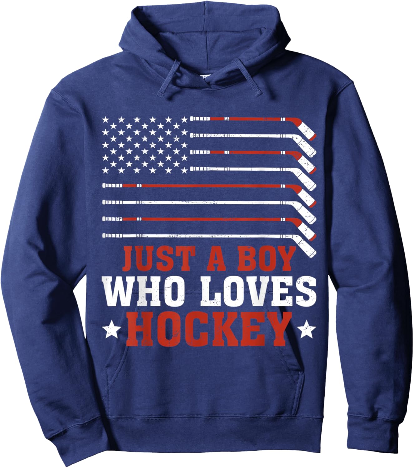 Just A Boy Who Loves Hockey USA Flag Vintage Ice Hockey Hoodie - Hoodie | Navy