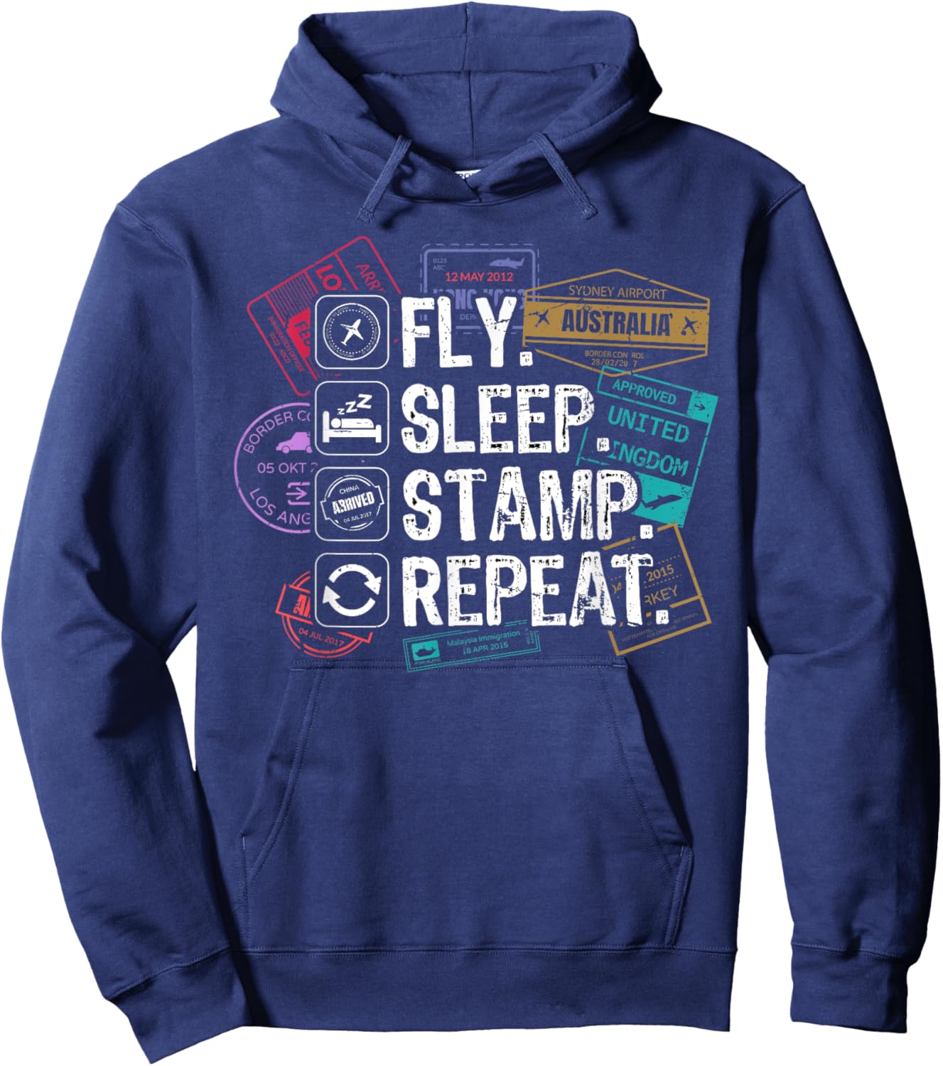 Passport Stamps Design for a Passport Stamp Collector Hoodie - Hoodie | Navy