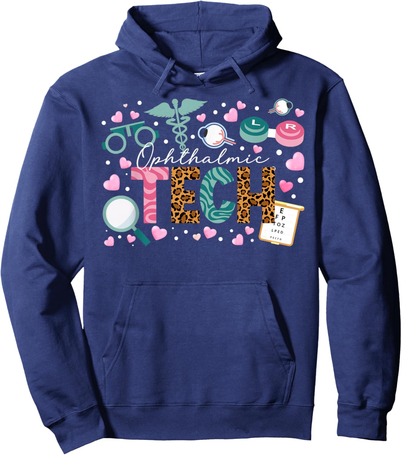 Ophthalmic Tech Leopard Ophthalmology Technician Hoodie - Hoodie | Navy