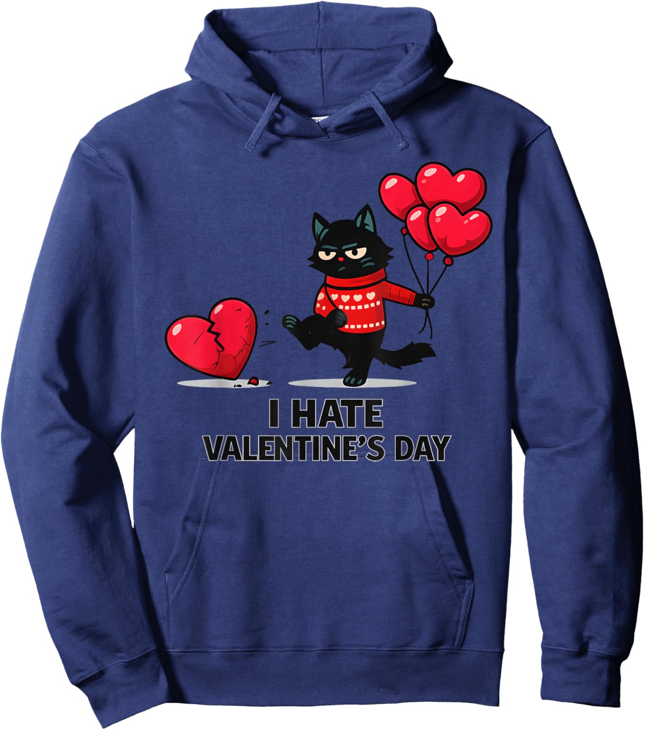 Anti Valentine Cat Design – Funny Grumpy Love Humor Hoodie - Hoodie | Navy