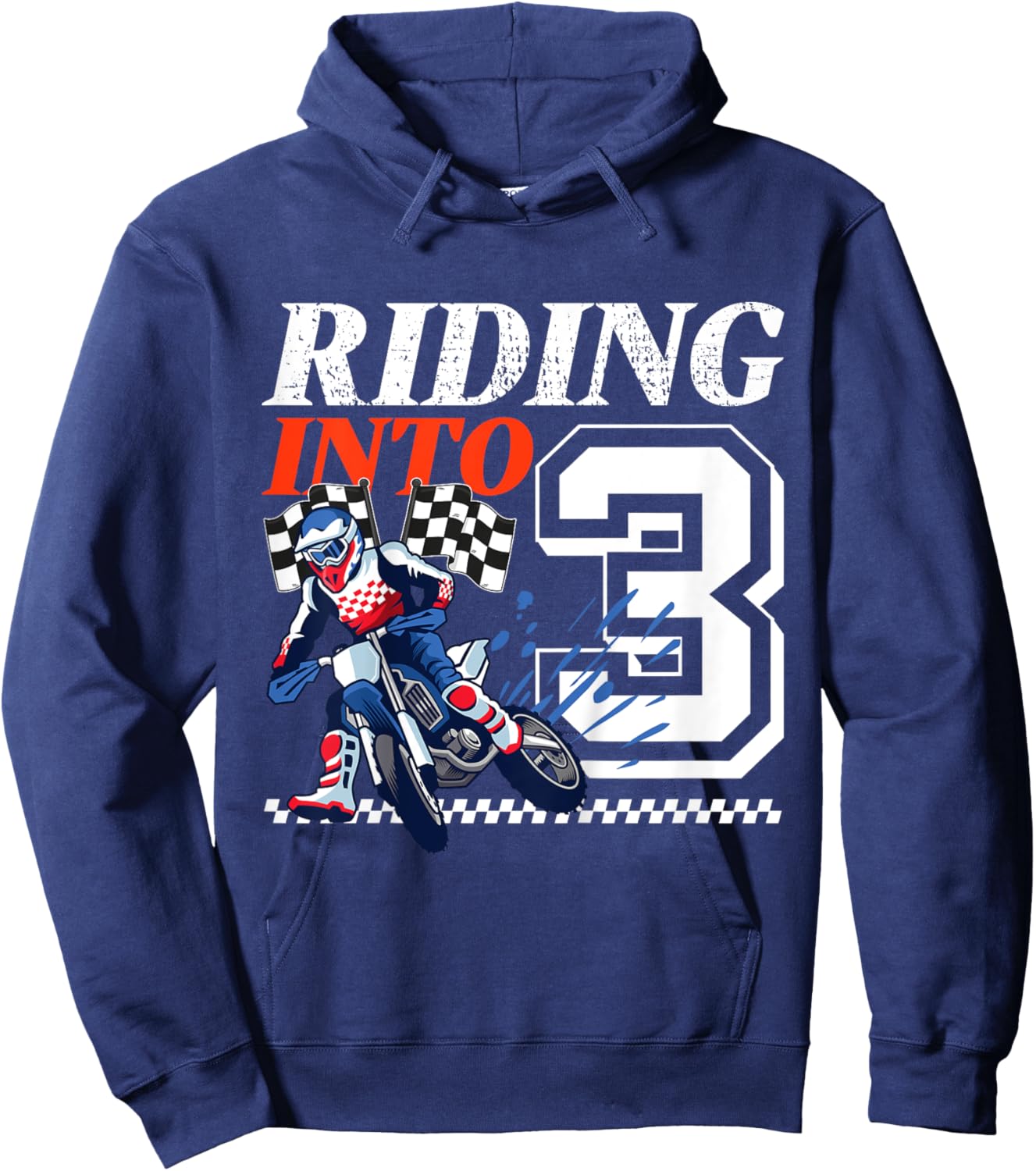Kids Dirt Bike Riding into 3 Years Motocross 3rd Birthday Party Hoodie - Hoodie | Navy