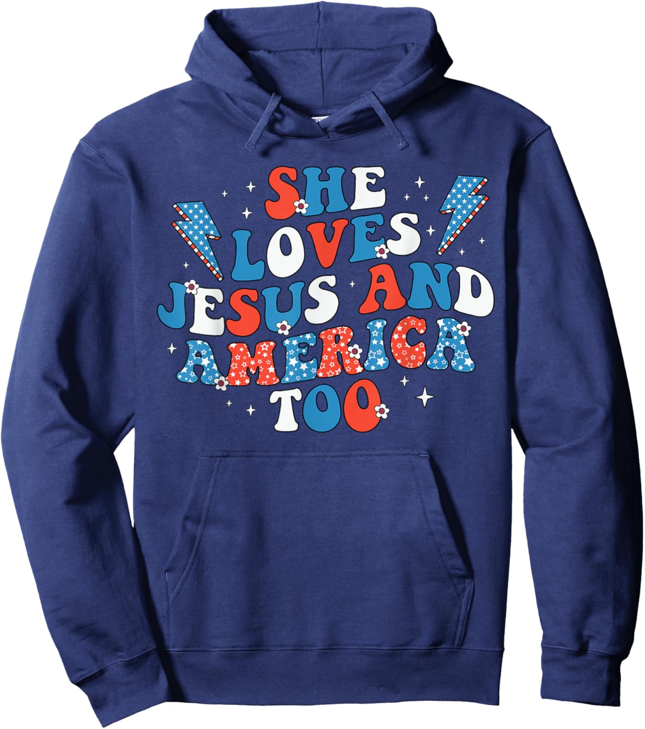 She Loves Jesus And America Too Flag Christian 4th Of July Men Hoodie - Hoodie | Navy