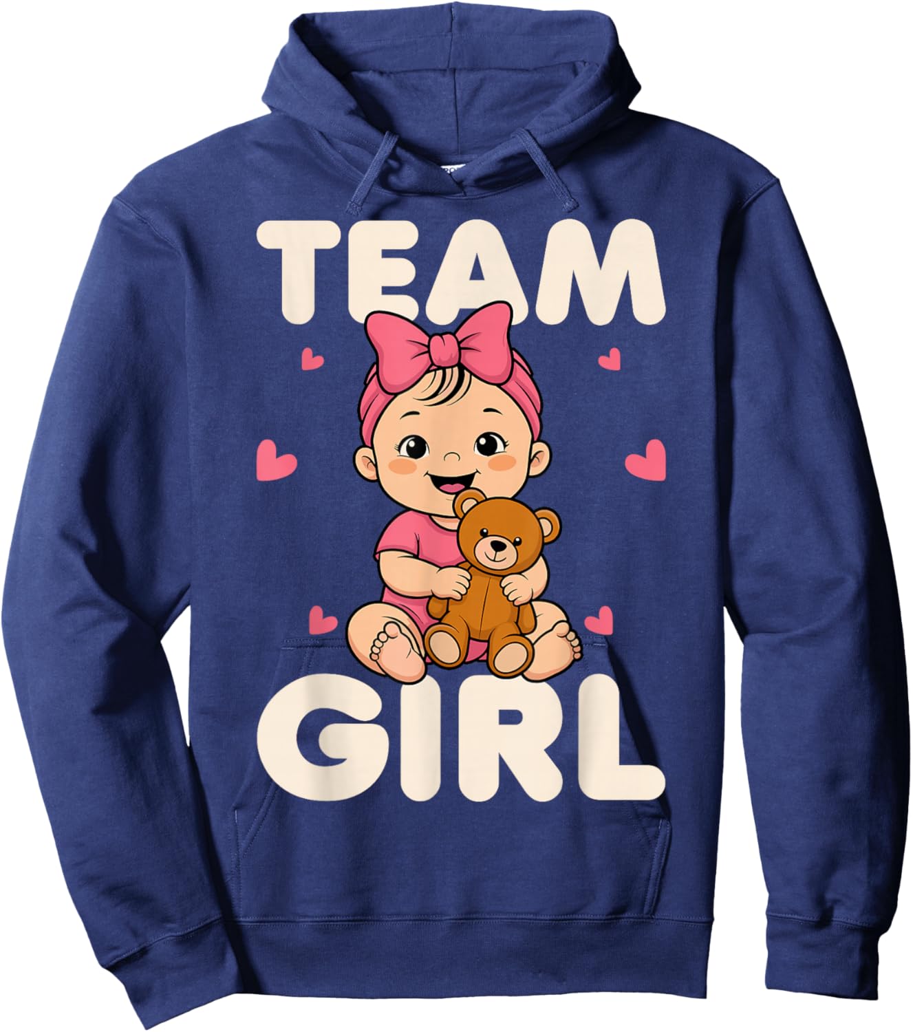 Team Girl Baby Shower Gender Reveals Teddy Cute Pink Bow Hoodie - Hoodie | Navy