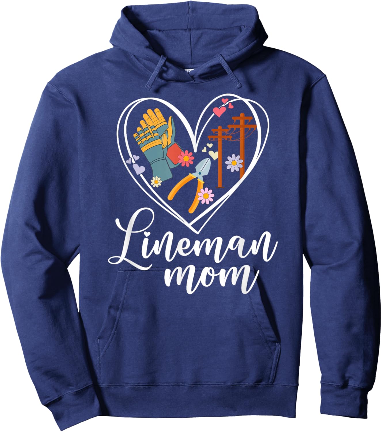 Lineman Mom Heart Line Mom of A Lineman Mama Line Mother Hoodie - Hoodie | Navy