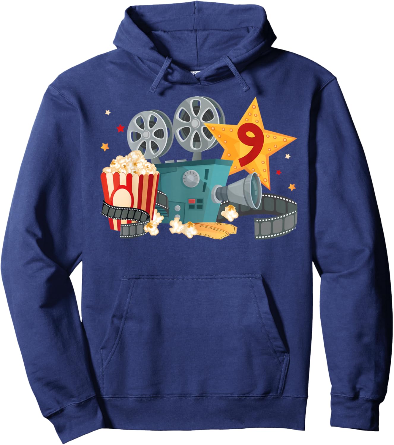 9th Movie Night Birthday Party Nine Year Old Movie Lover Hoodie - Hoodie | Navy
