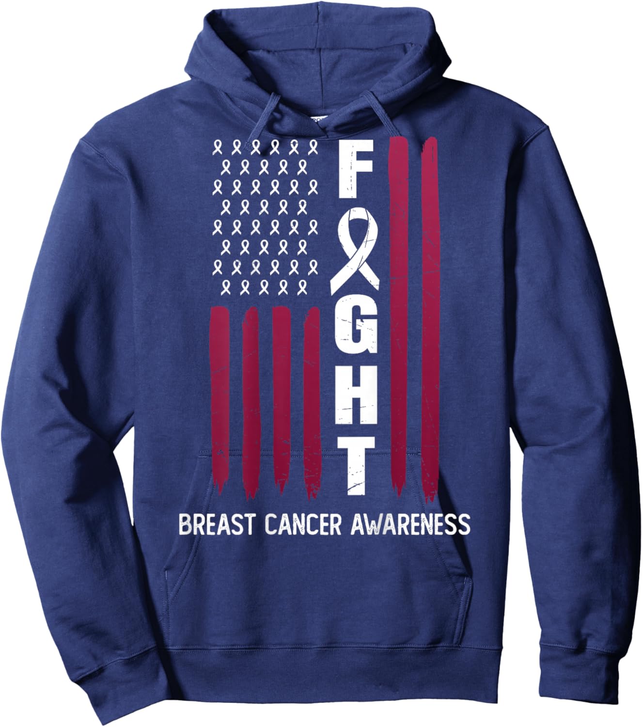 USA Pink Flag Breast Cancer Awareness Month - On Back Hoodie - Hoodie | Navy
