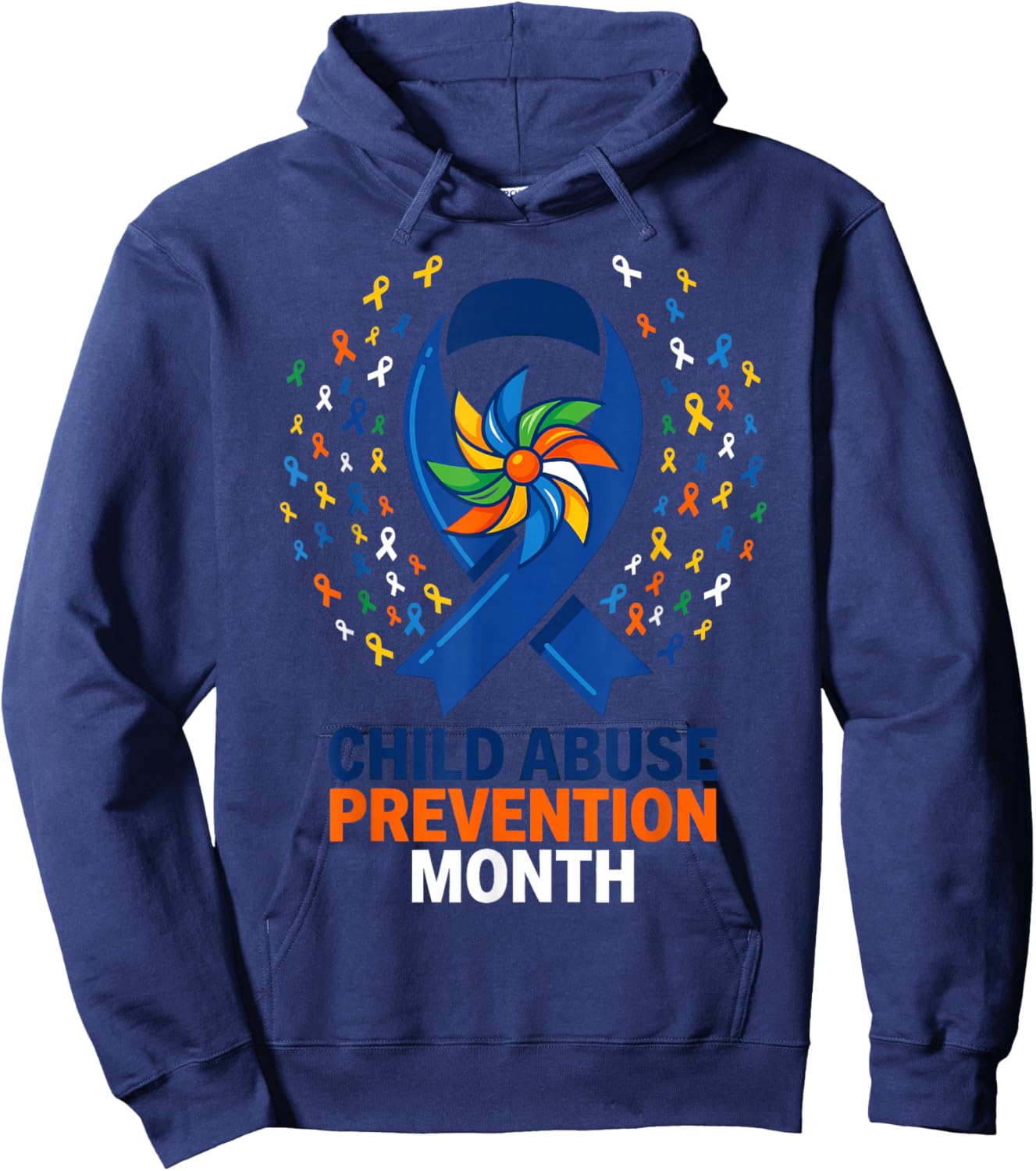 Child Abuse Prevention Month Blue Ribbon Awareness Support Hoodie - Hoodie | Navy