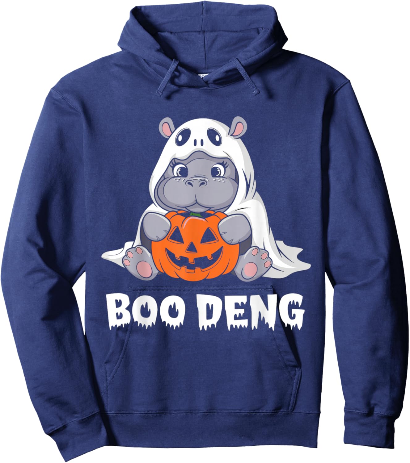 Funny Halloween Moo Deng Baby Hippo Boo Deng Ghost Costume Hoodie - Hoodie | Navy