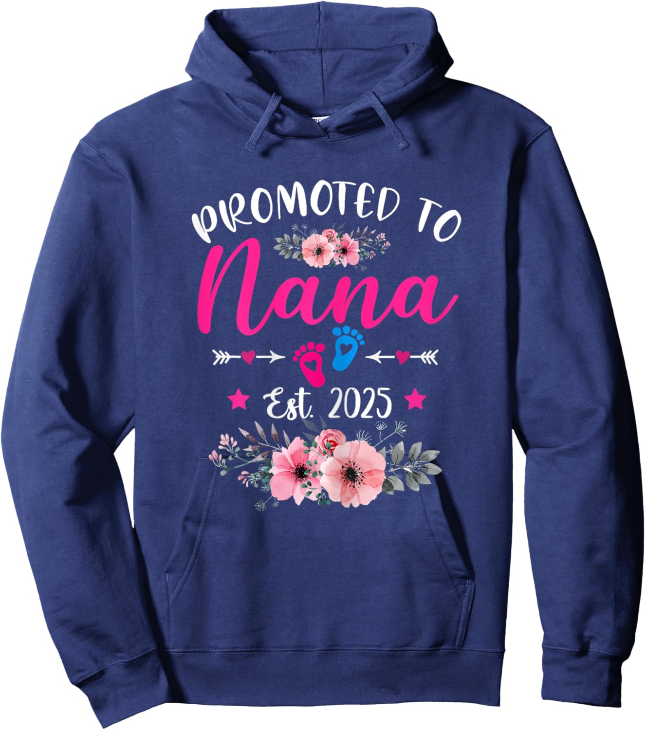 Promoted To Nana Est. 2025 Funny Floral Mother's Day Hoodie - Hoodie | Navy