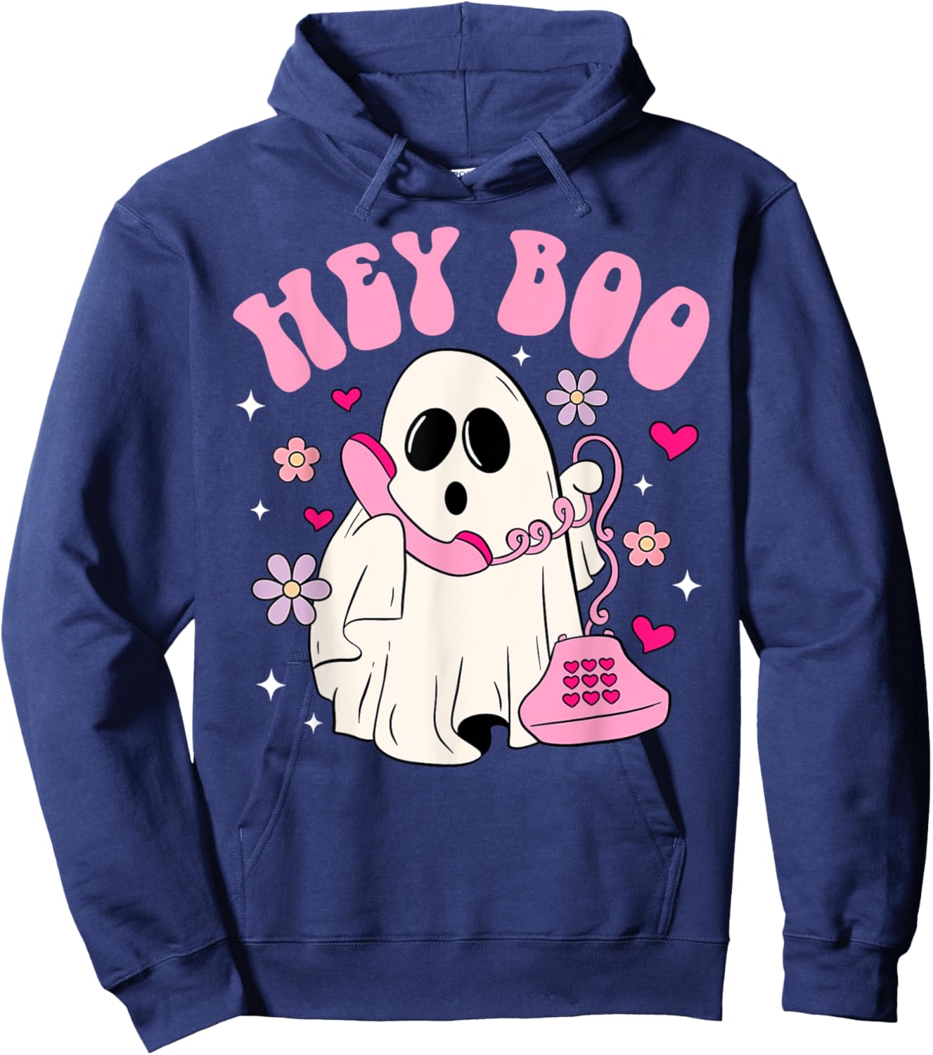 Groovy Hey Boo Cute Ghost Funny Halloween Women Kids Girls Hoodie - Hoodie | Navy