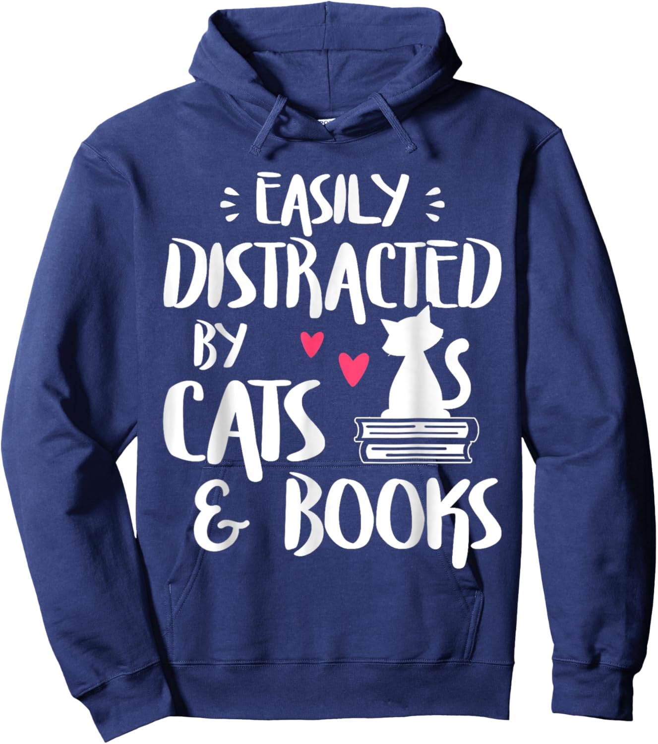 Easily Distracted by Cats and Books - Cat & Book Lover Women Kids Hoodie - Hoodie | Navy