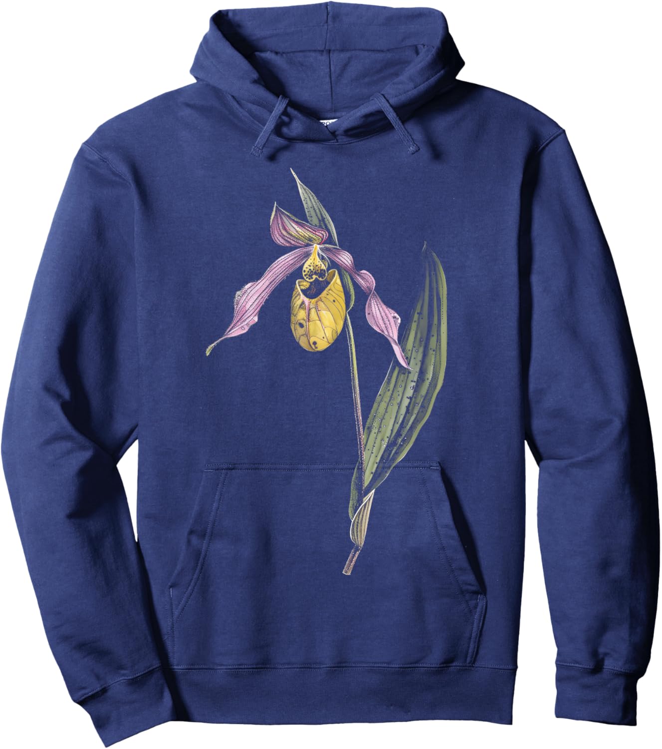 Botanical Lady's Slipper Orchid Flower Girl Floral Plant Mom Hoodie - Hoodie | Navy
